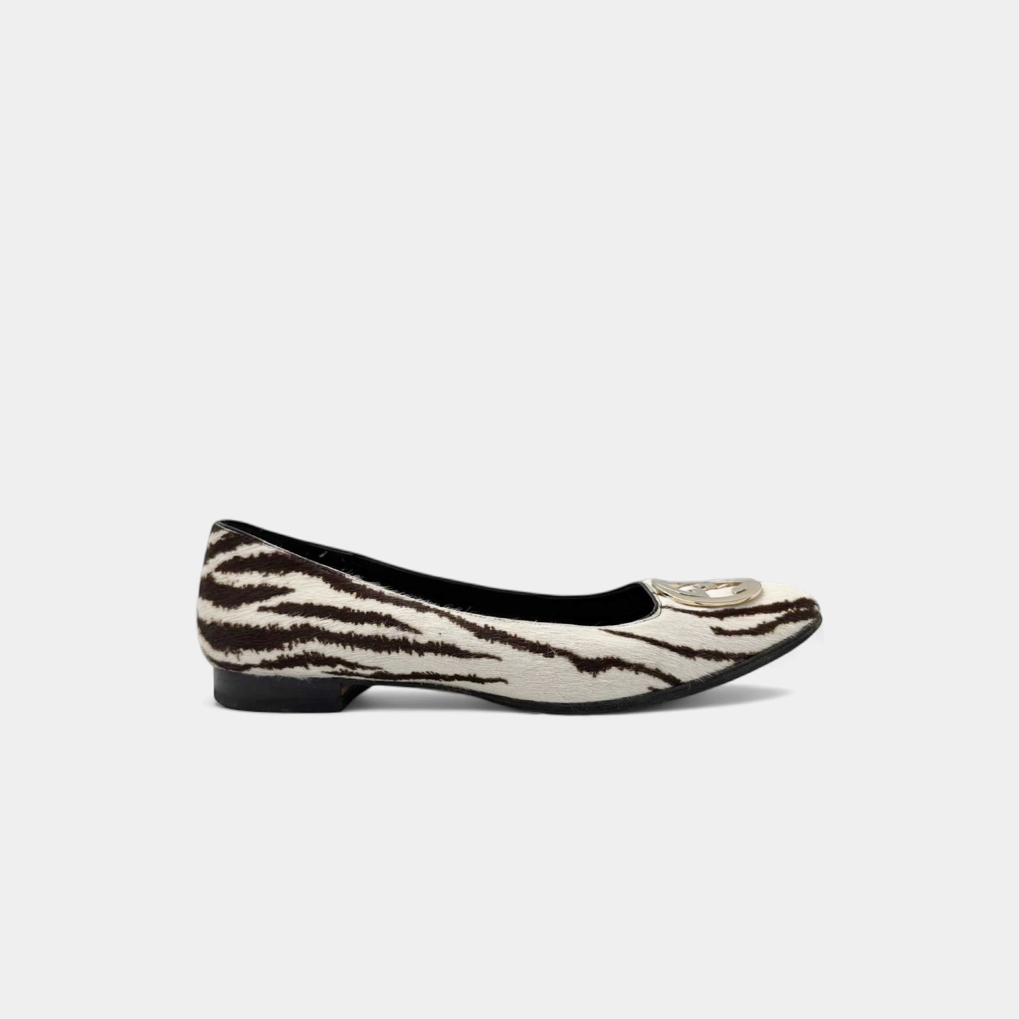 Gucci Zebra-Print Pony Hair Interlocking G Ballet Flats