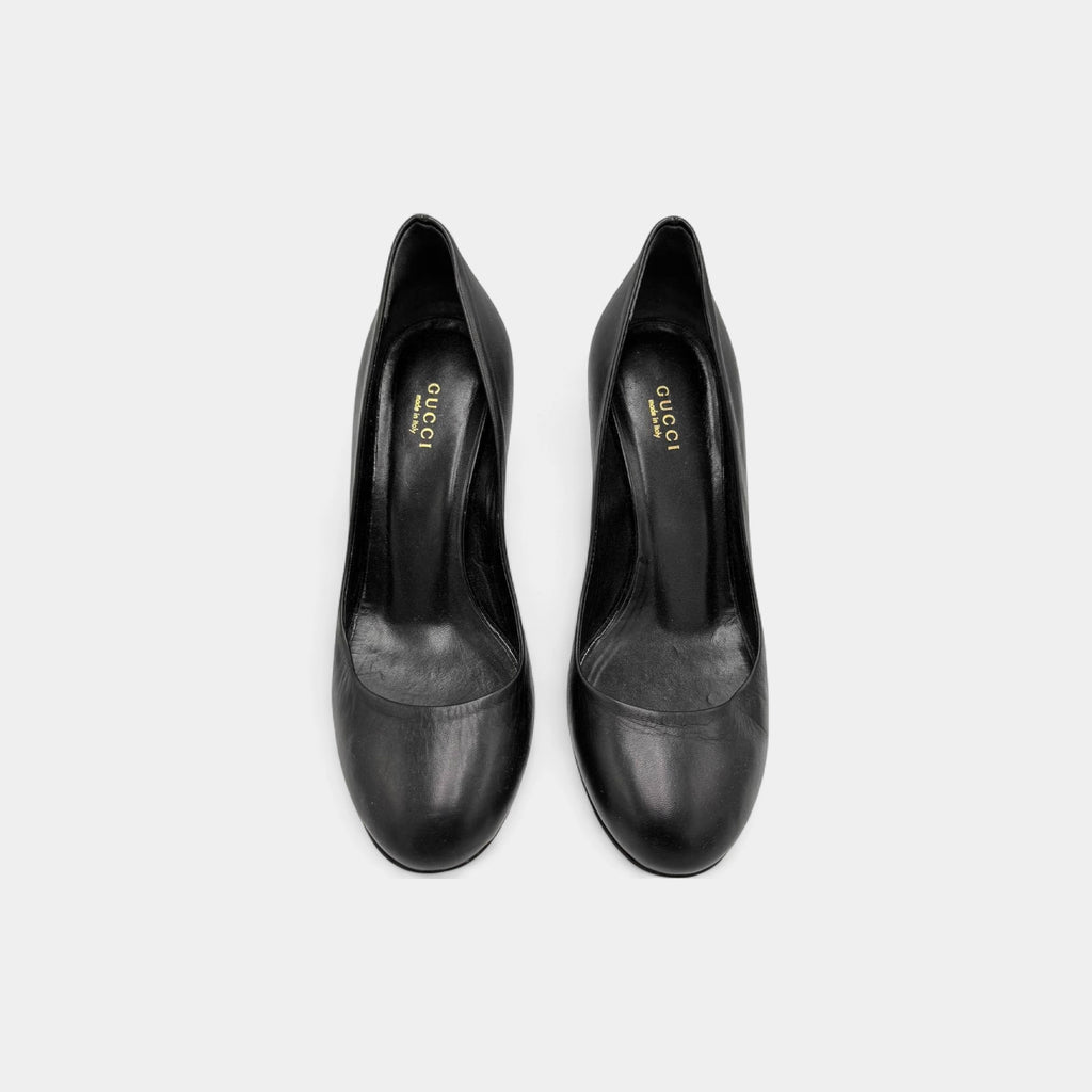 Gucci Black Leather Round-Toe Stiletto Pumps