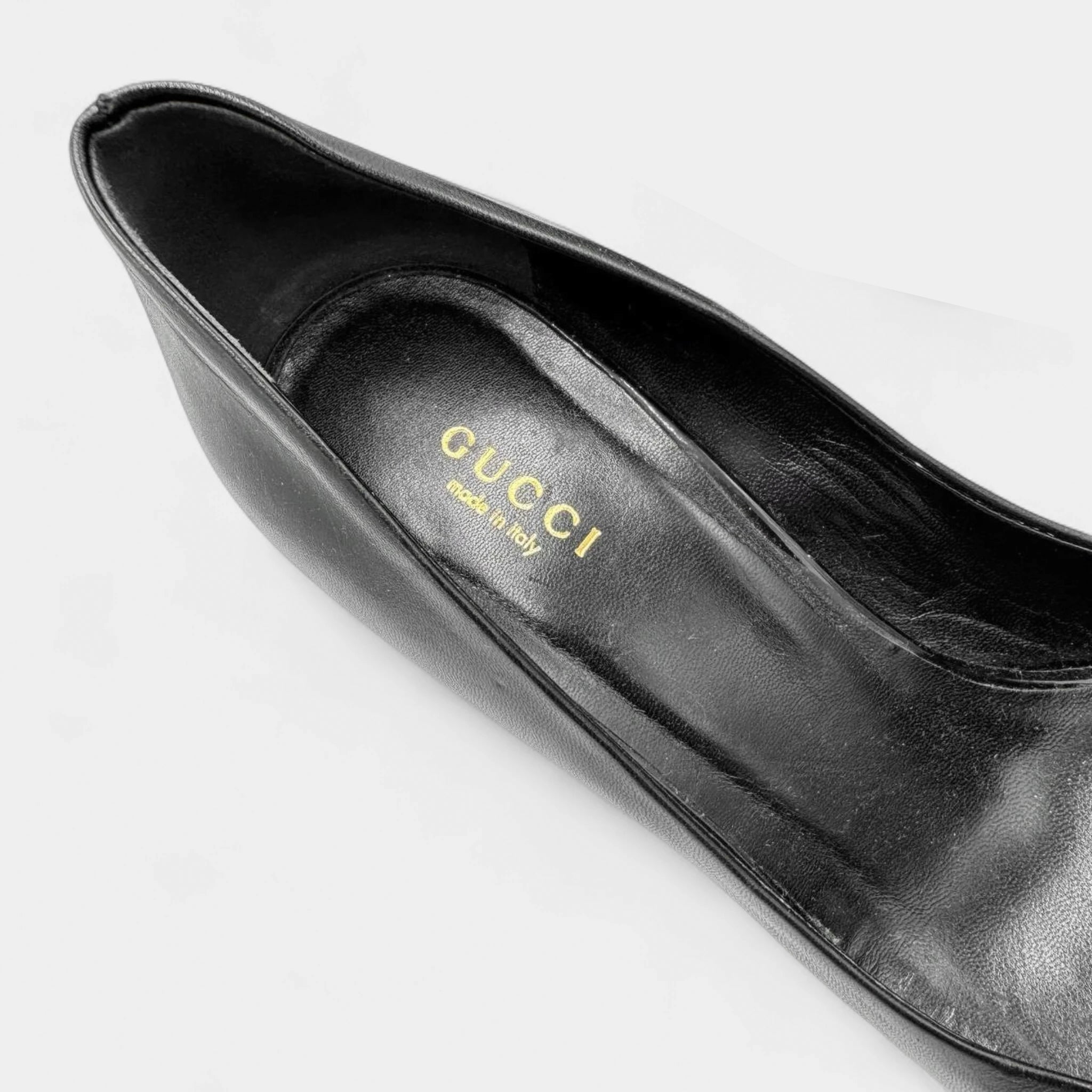 Gucci Black Leather Round-Toe Stiletto Pumps