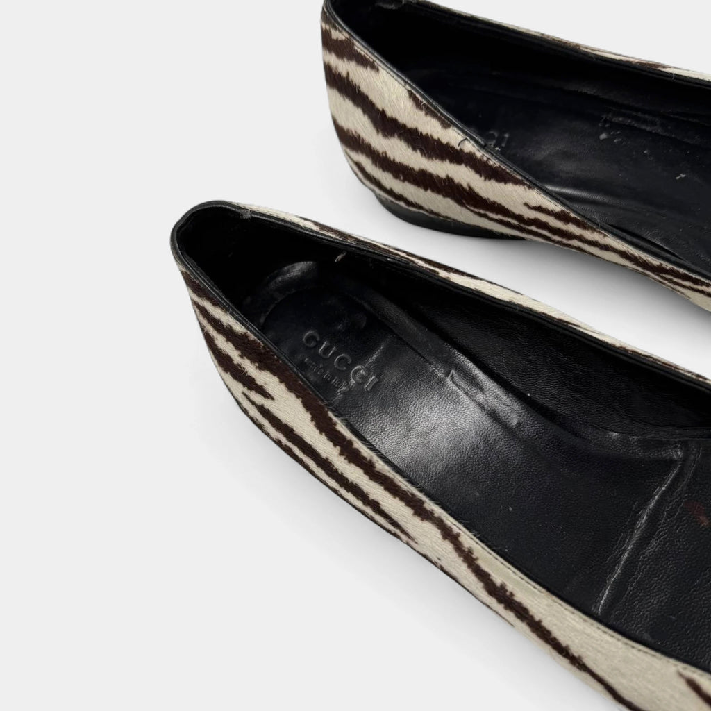 Gucci Zebra-Print Pony Hair Interlocking G Ballet Flats