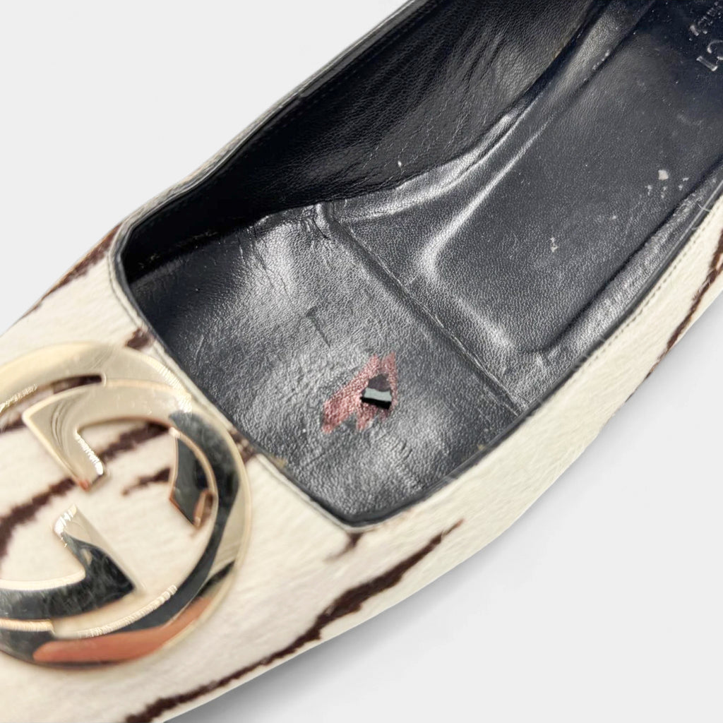 Gucci Zebra-Print Pony Hair Interlocking G Ballet Flats