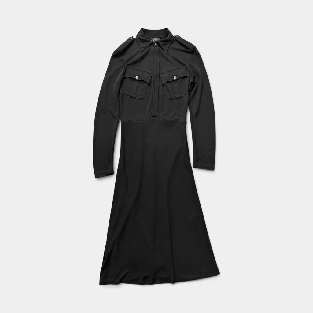 Jean Paul Gaultier 90s Black Military Epaulette Long-Sleeve Shirt Dress