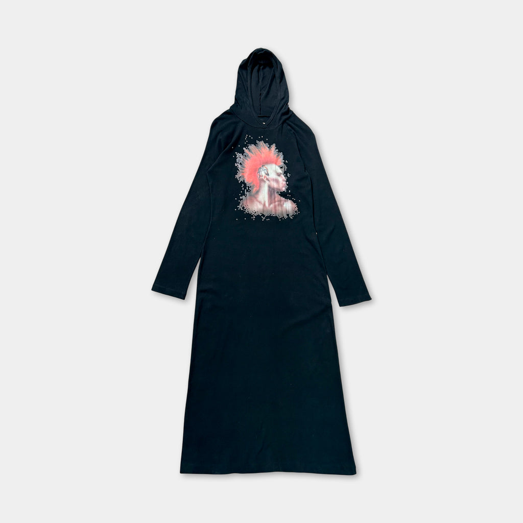 Jean Paul Gaultier 90's Punk Graphic Black Hooded Dress
