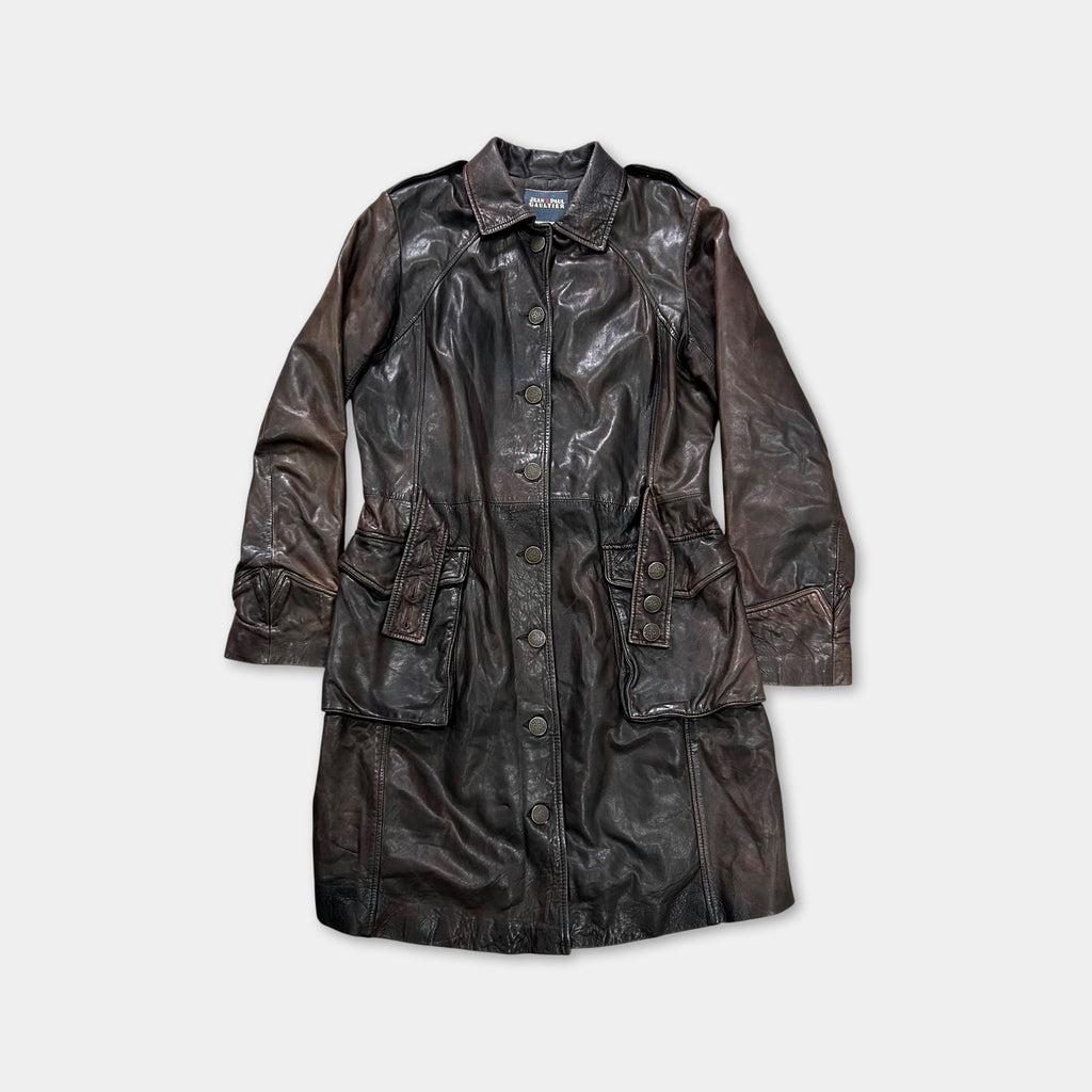 Jean Paul Gaultier 90's Vintage Brown Leather Trench Coat