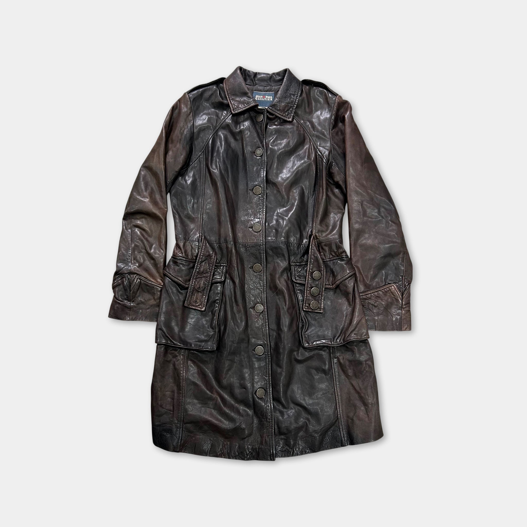 Jean Paul Gaultier 90's Vintage Brown Leather Trench Coat