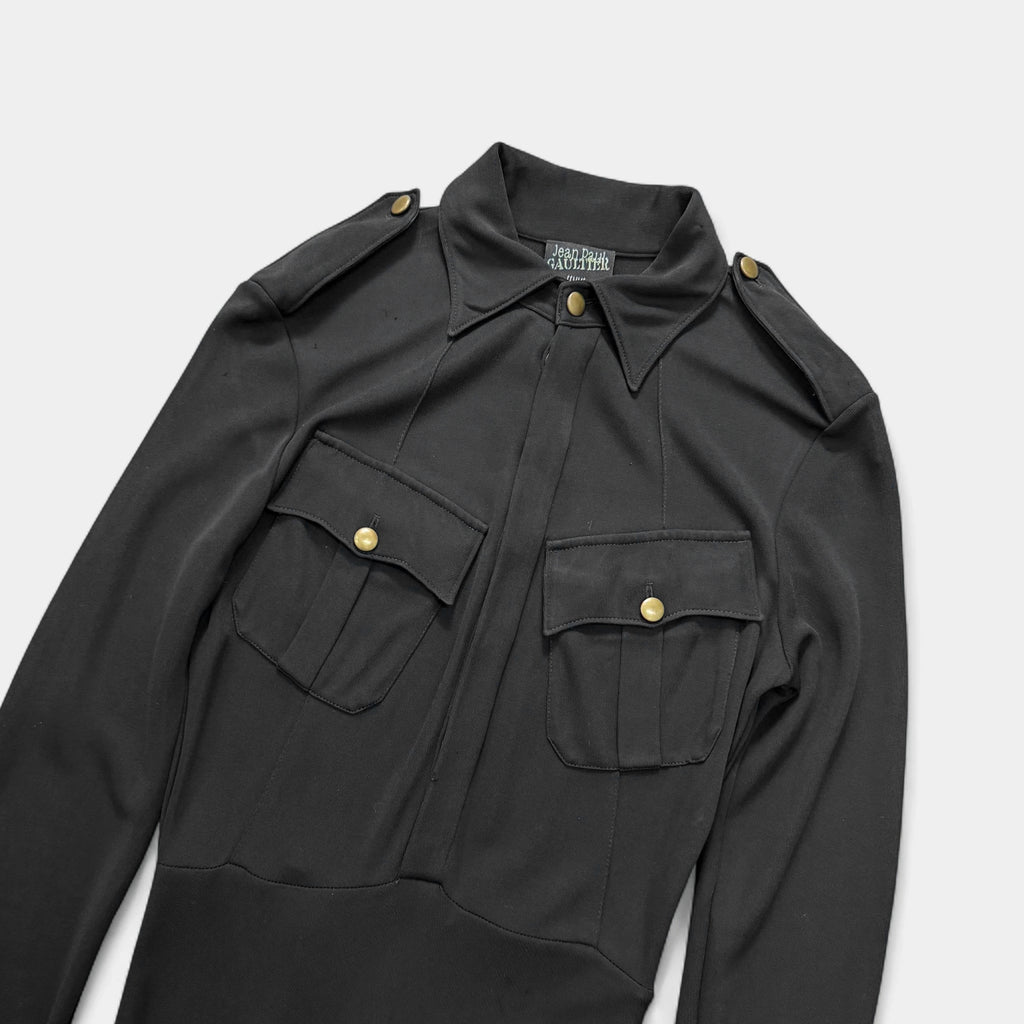 Jean Paul Gaultier 90s Black Military Epaulette Long-Sleeve Shirt Dress