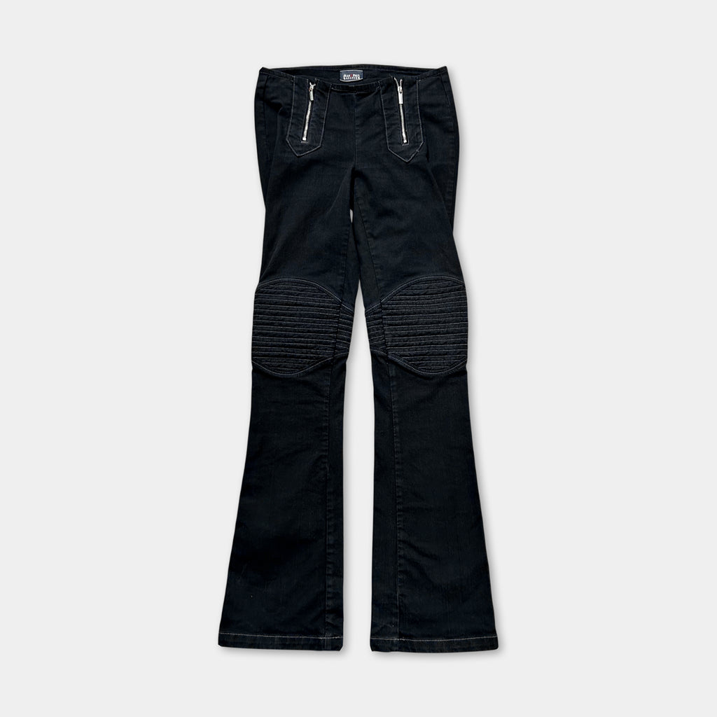 Jean Paul Gaultier Black Biker Double Zipper Flared Pants