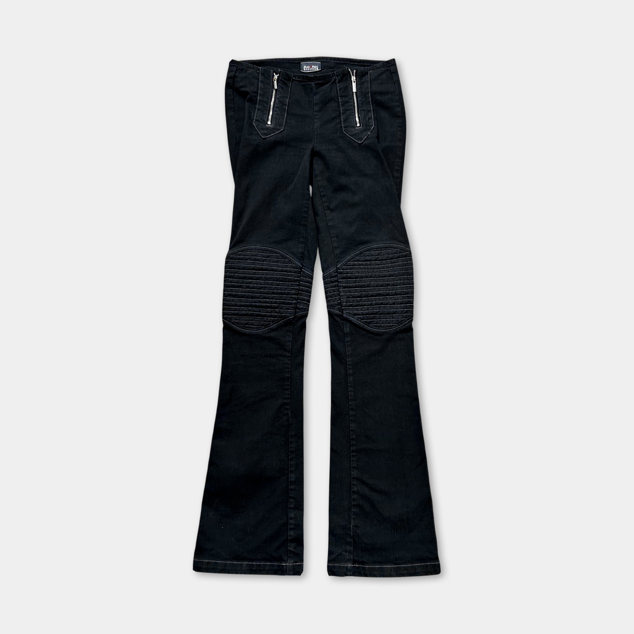 Jean Paul Gaultier Black Biker Double Zipper Flared Pants