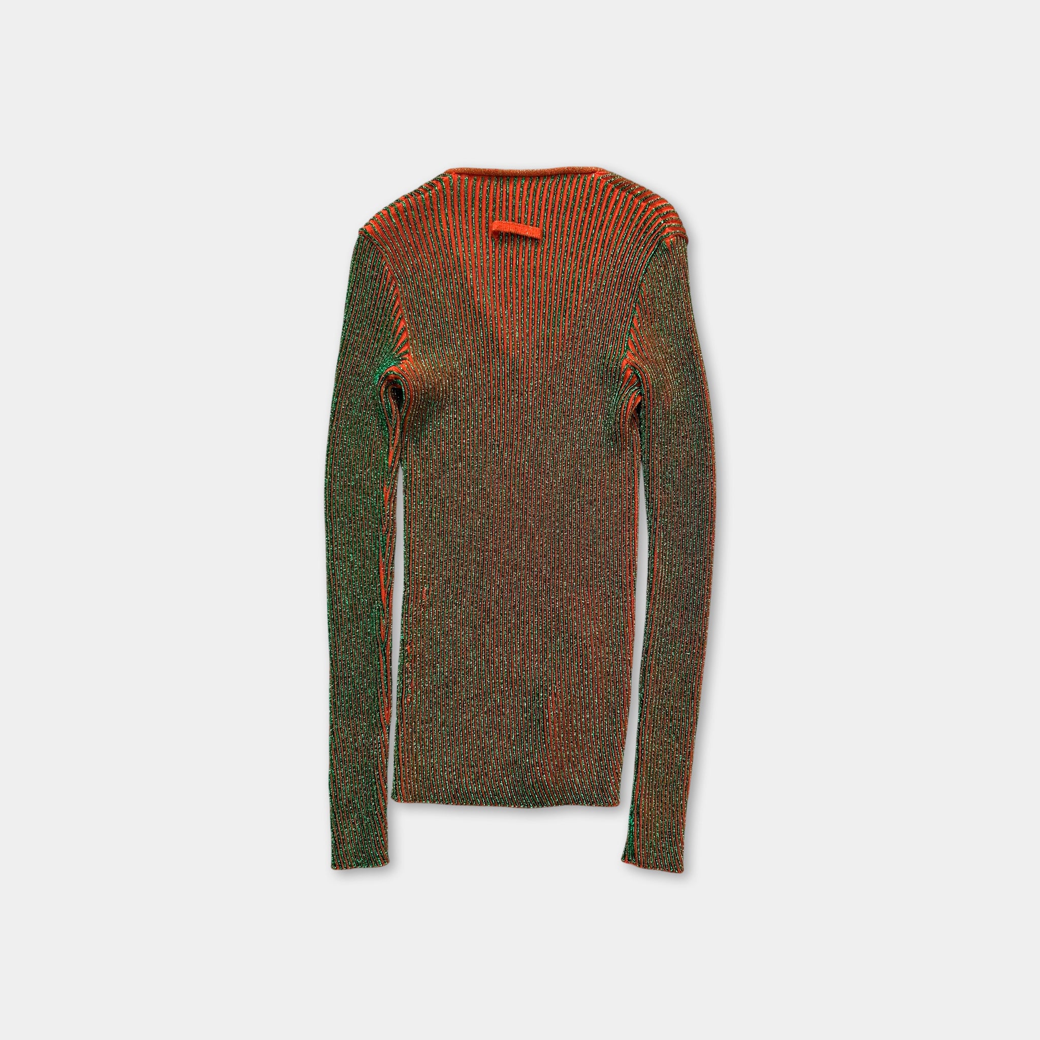 Jean Paul Gaultier Maille Iridescent Ribbed Knit V-Neck Sweater