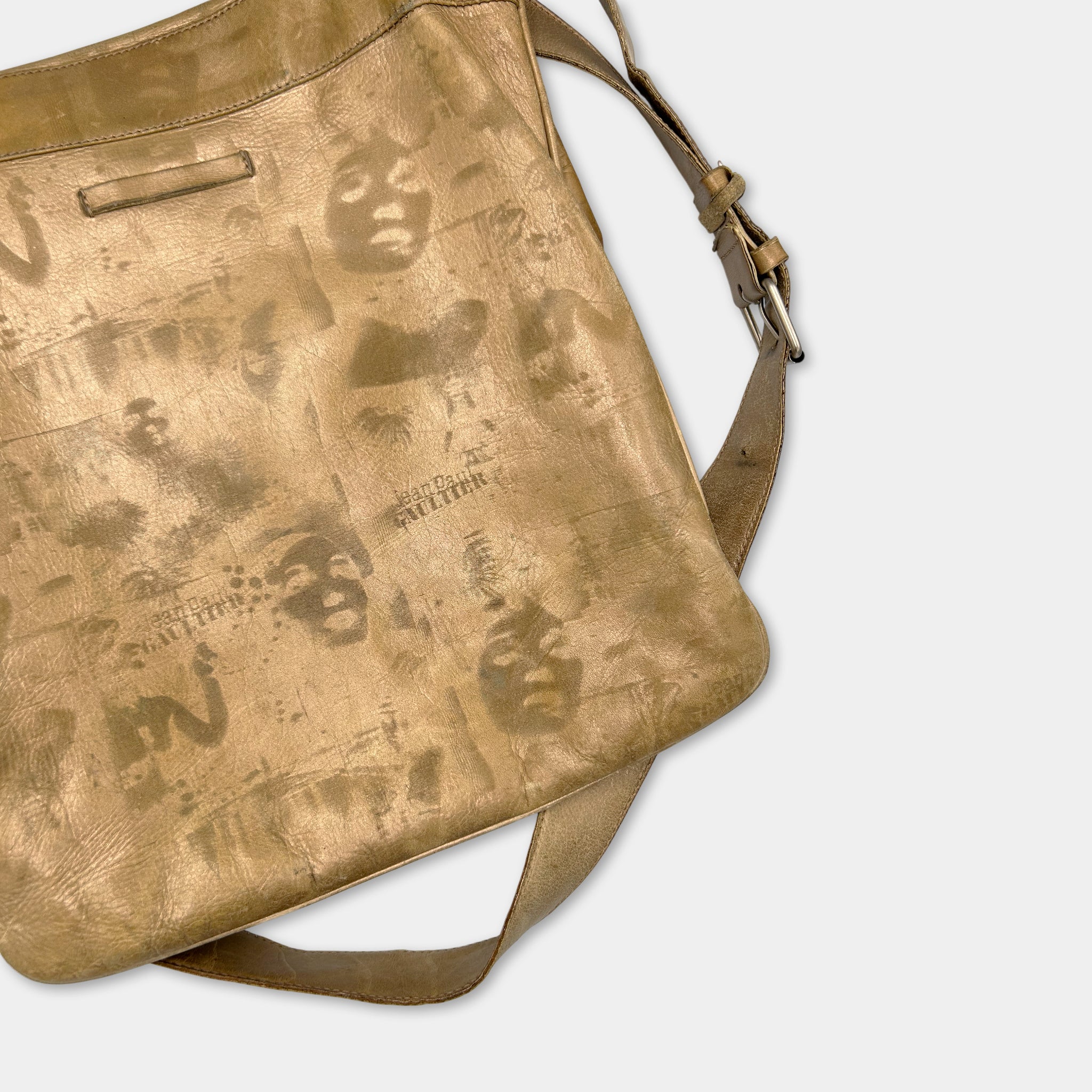 Jean Paul Gaultier 1995 Marlene Dietrich Gold Faces Crossbody Bag