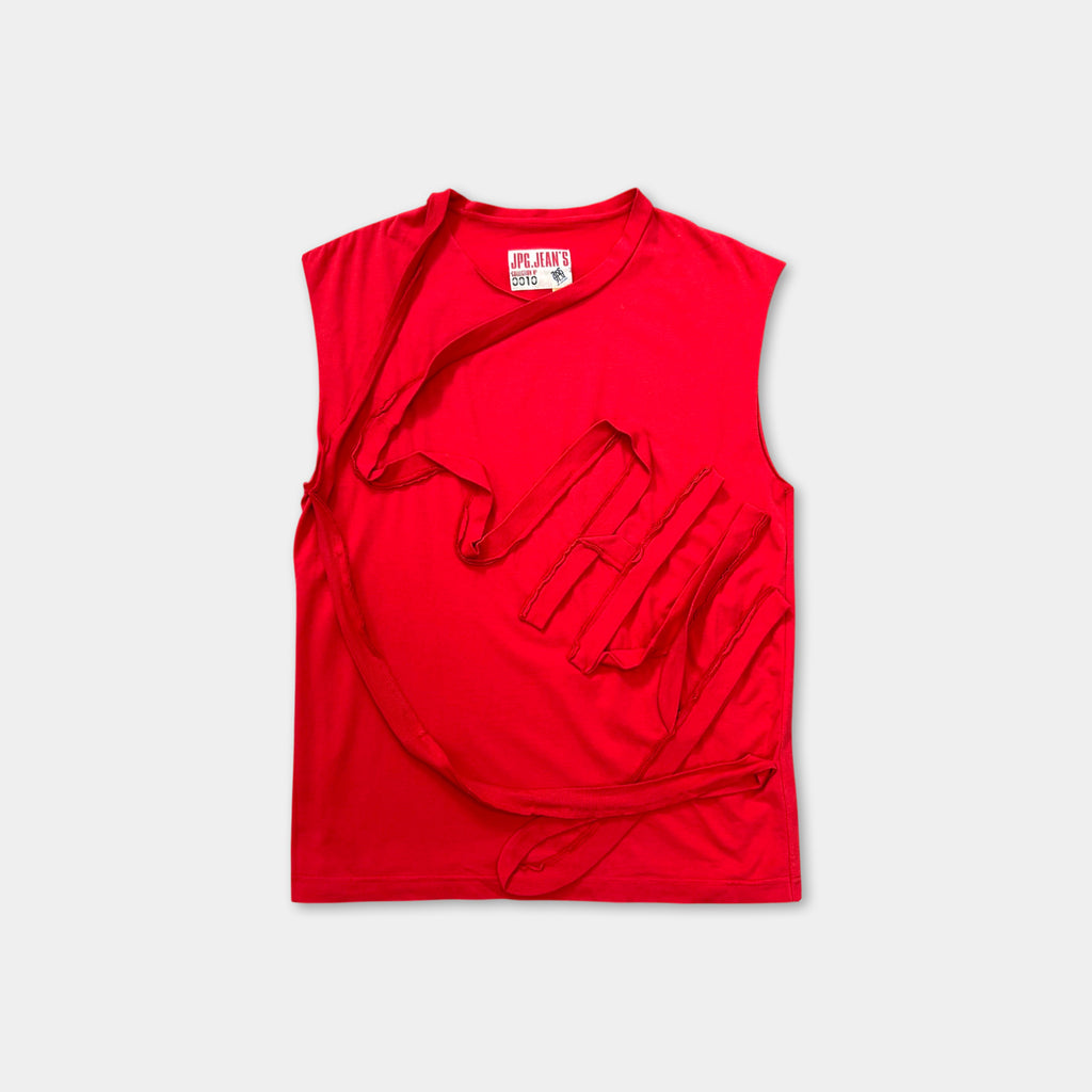 Jean Paul Gaultier Red Deconstructed Sleeveless T-Shirt