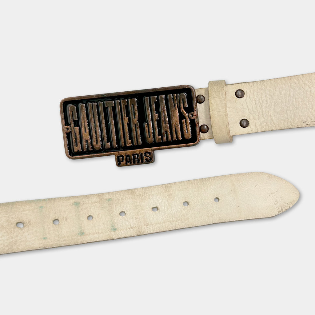 Jean Paul Gaultier Buckle White Leather Belt