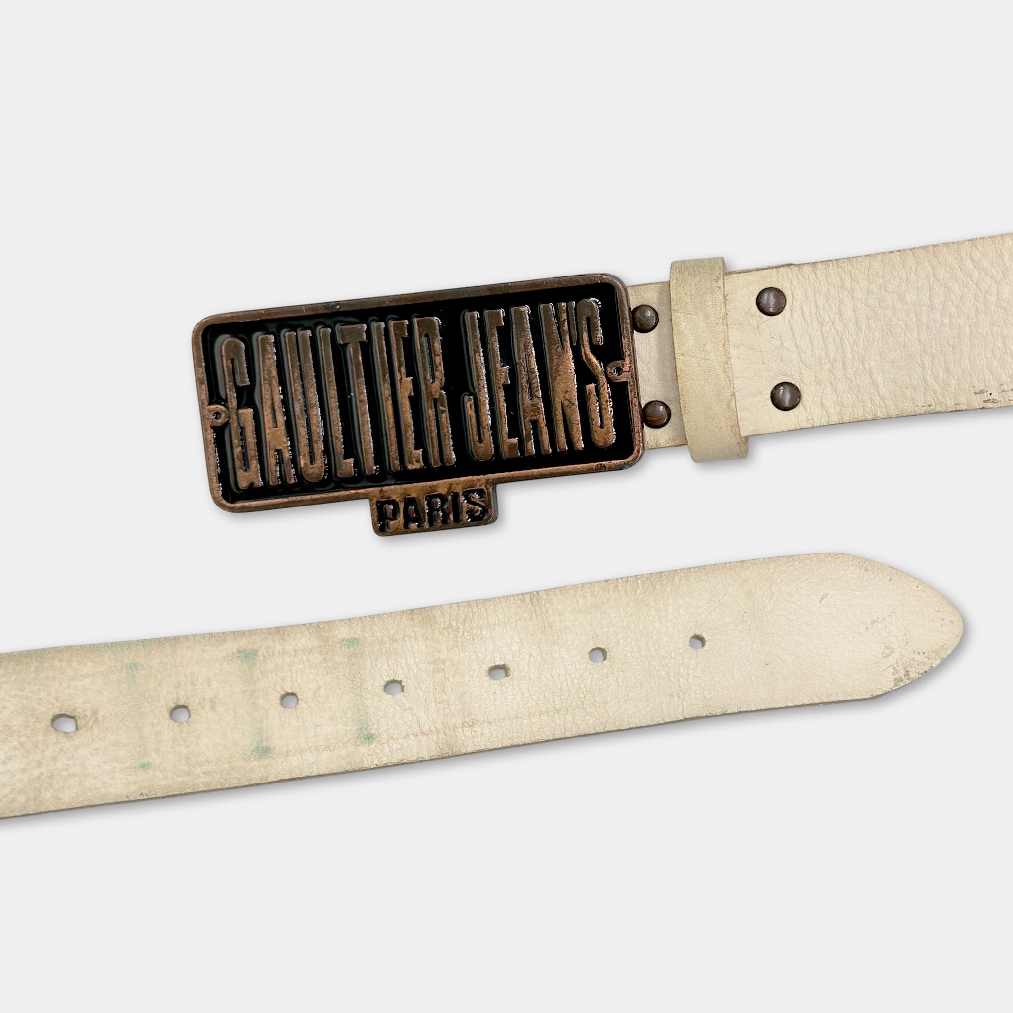 Jean Paul Gaultier Buckle White Leather Belt