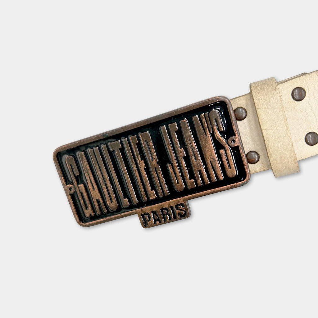 Jean Paul Gaultier Buckle White Leather Belt