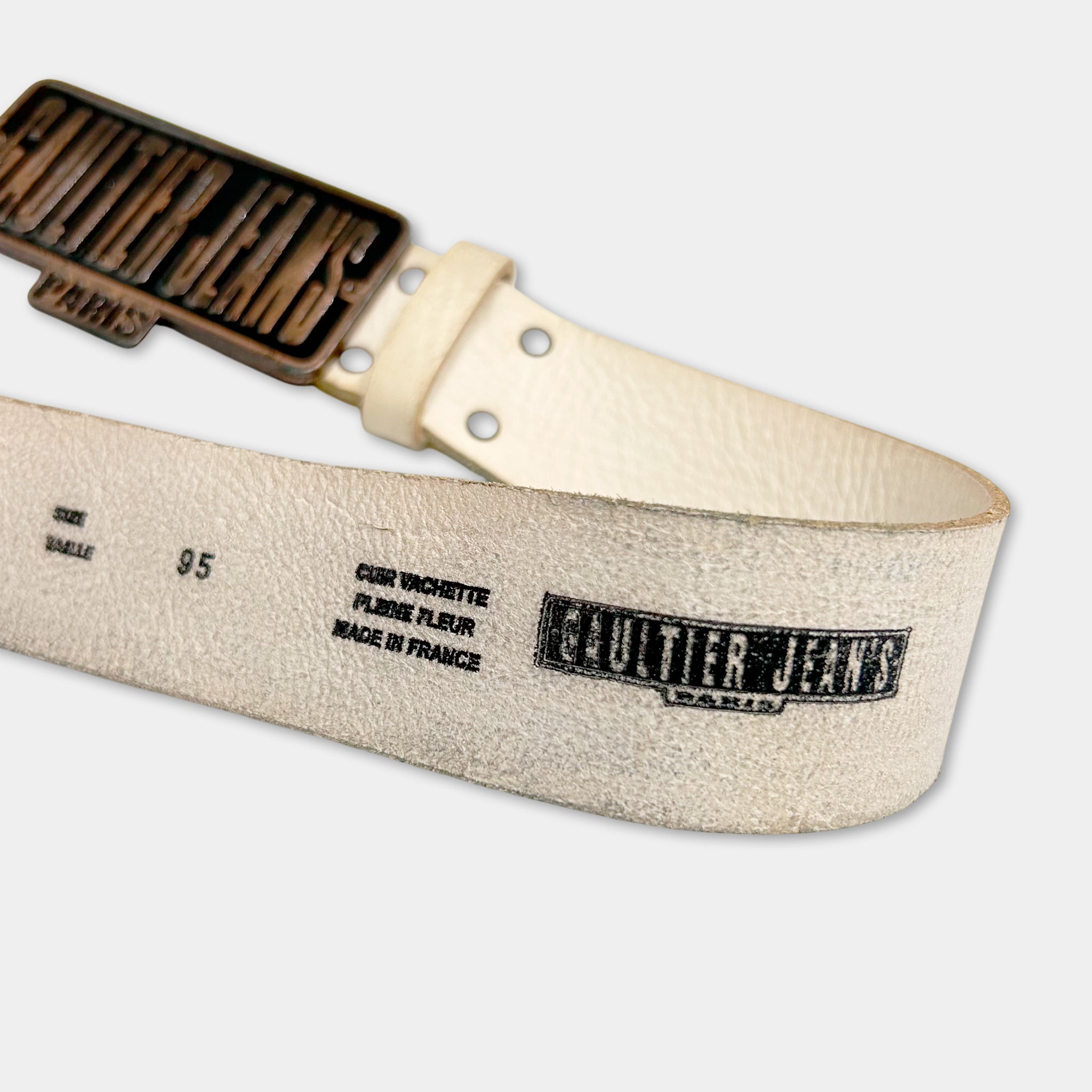 Jean Paul Gaultier Buckle White Leather Belt