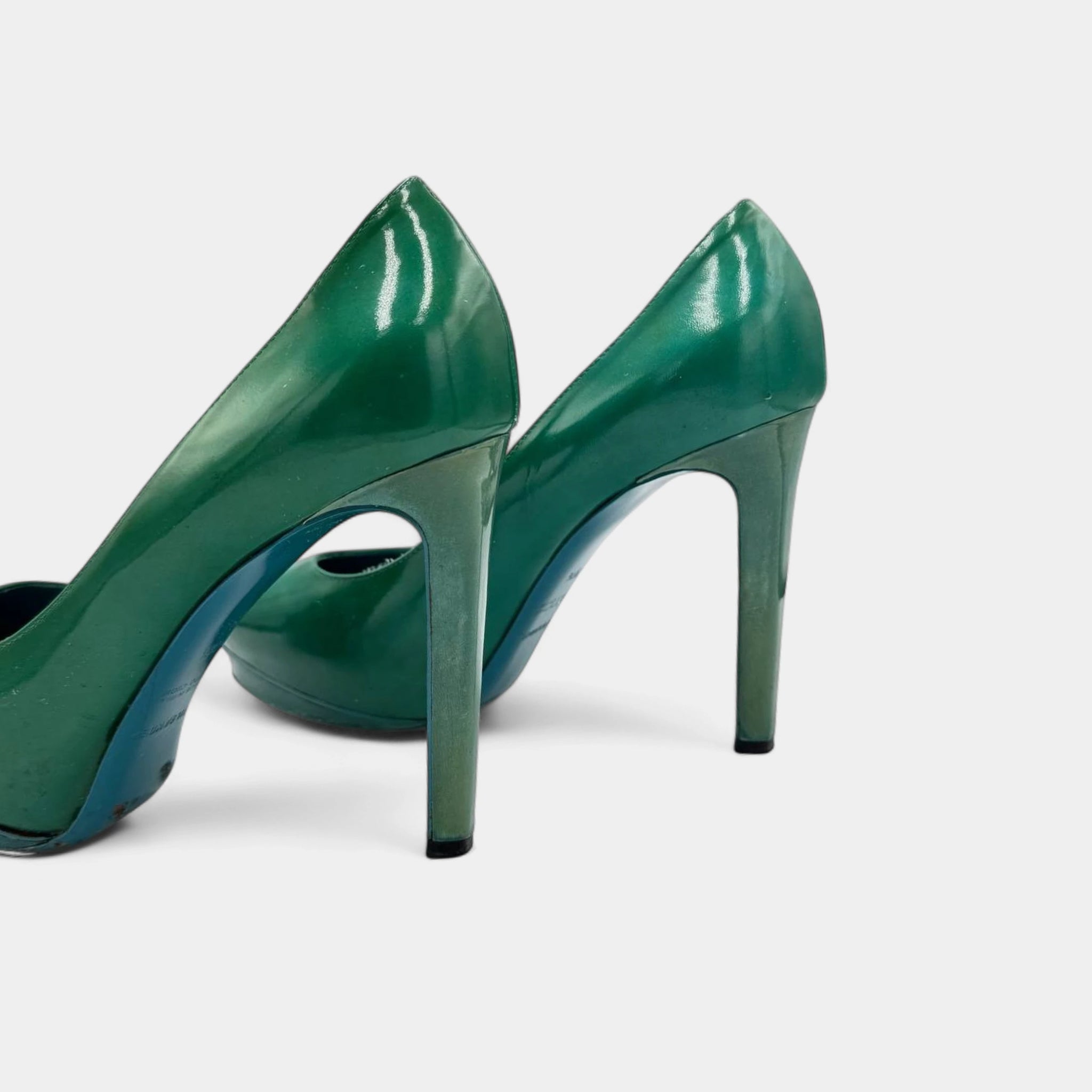 Jil Sander Emerald Two-Tone Patent Leather Platform Pumps