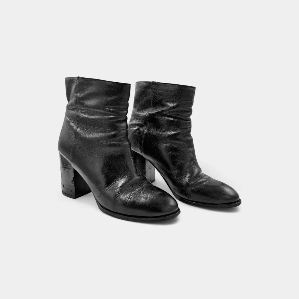 Jil Sander Black Leather Block Heel Ankle Boots
