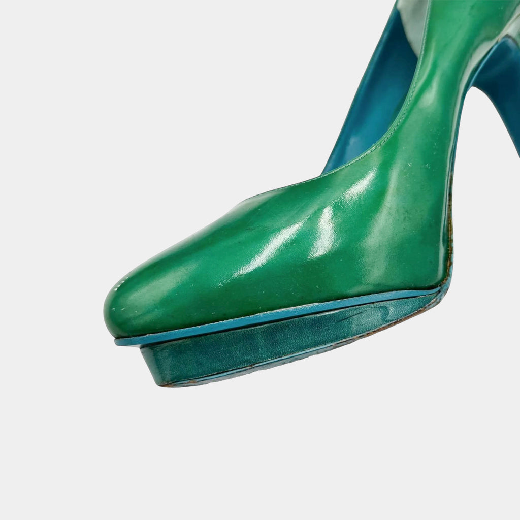 Jil Sander Emerald Two-Tone Patent Leather Platform Pumps
