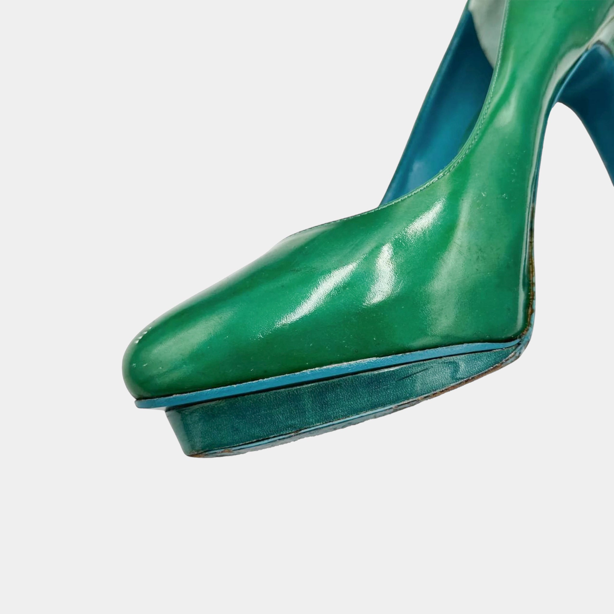 Jil Sander Emerald Two-Tone Patent Leather Platform Pumps