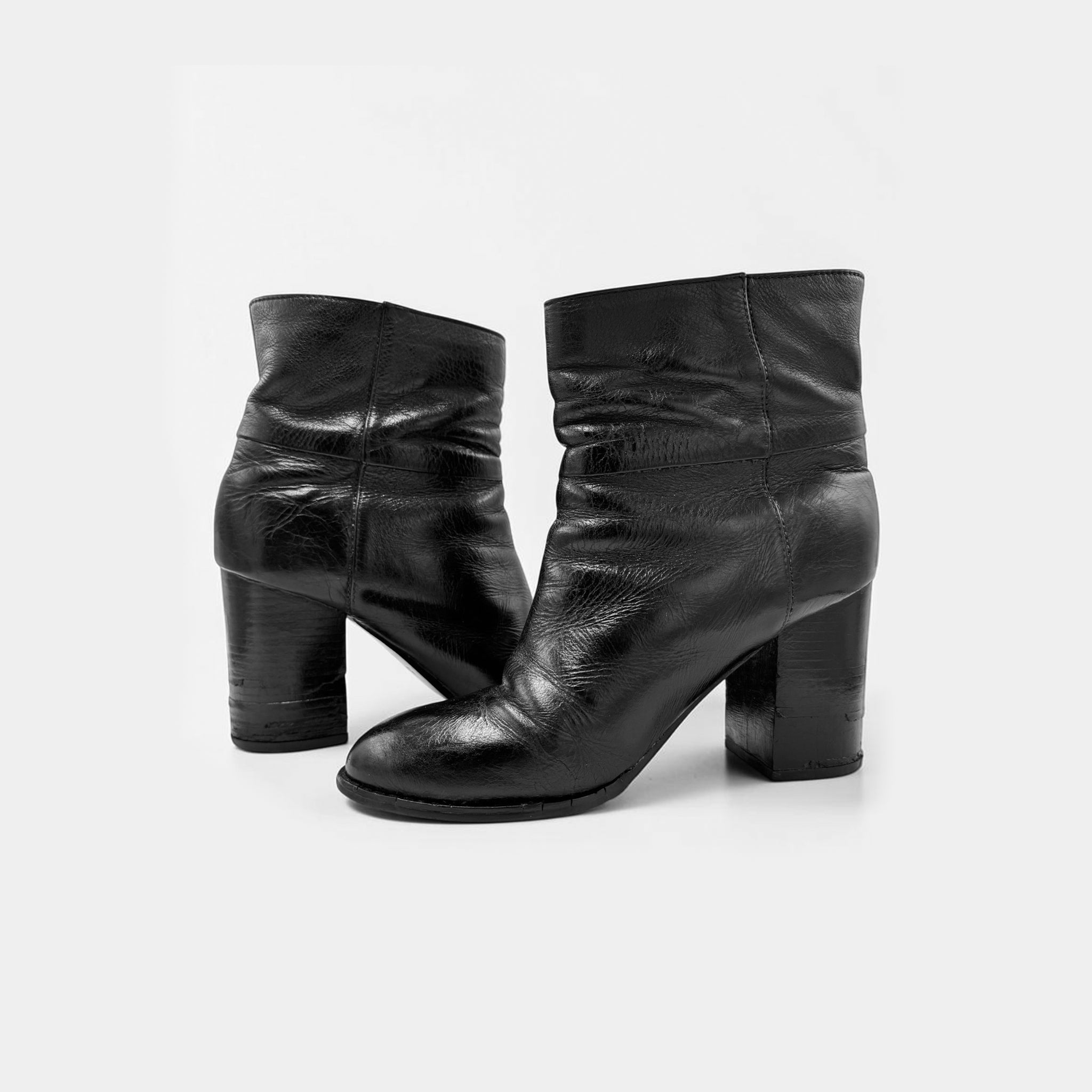Jil Sander Black Leather Block Heel Ankle Boots