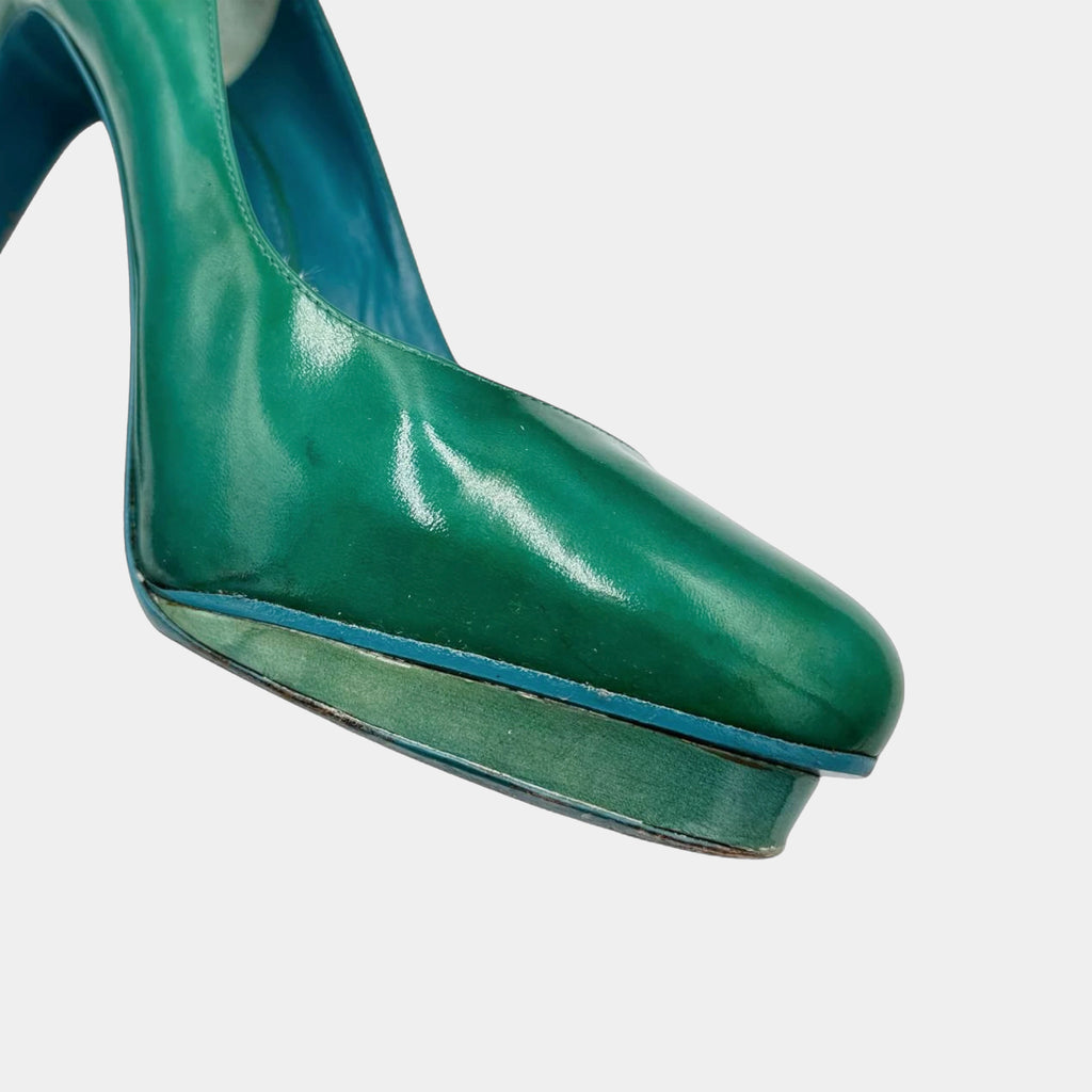 Jil Sander Emerald Two-Tone Patent Leather Platform Pumps
