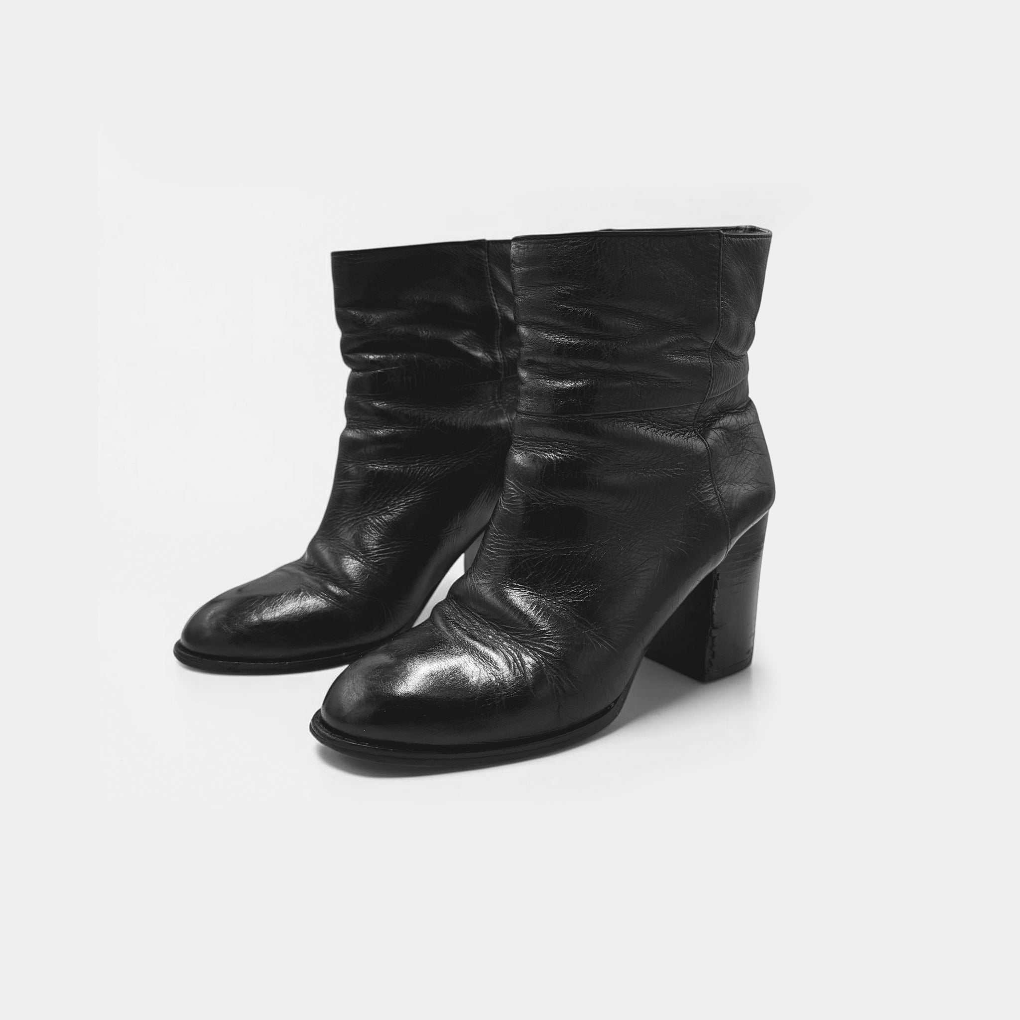 Jil Sander Black Leather Block Heel Ankle Boots