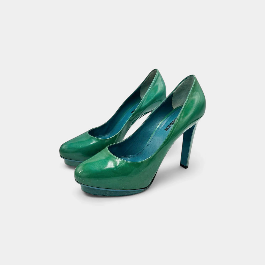Jil Sander Emerald Two-Tone Patent Leather Platform Pumps