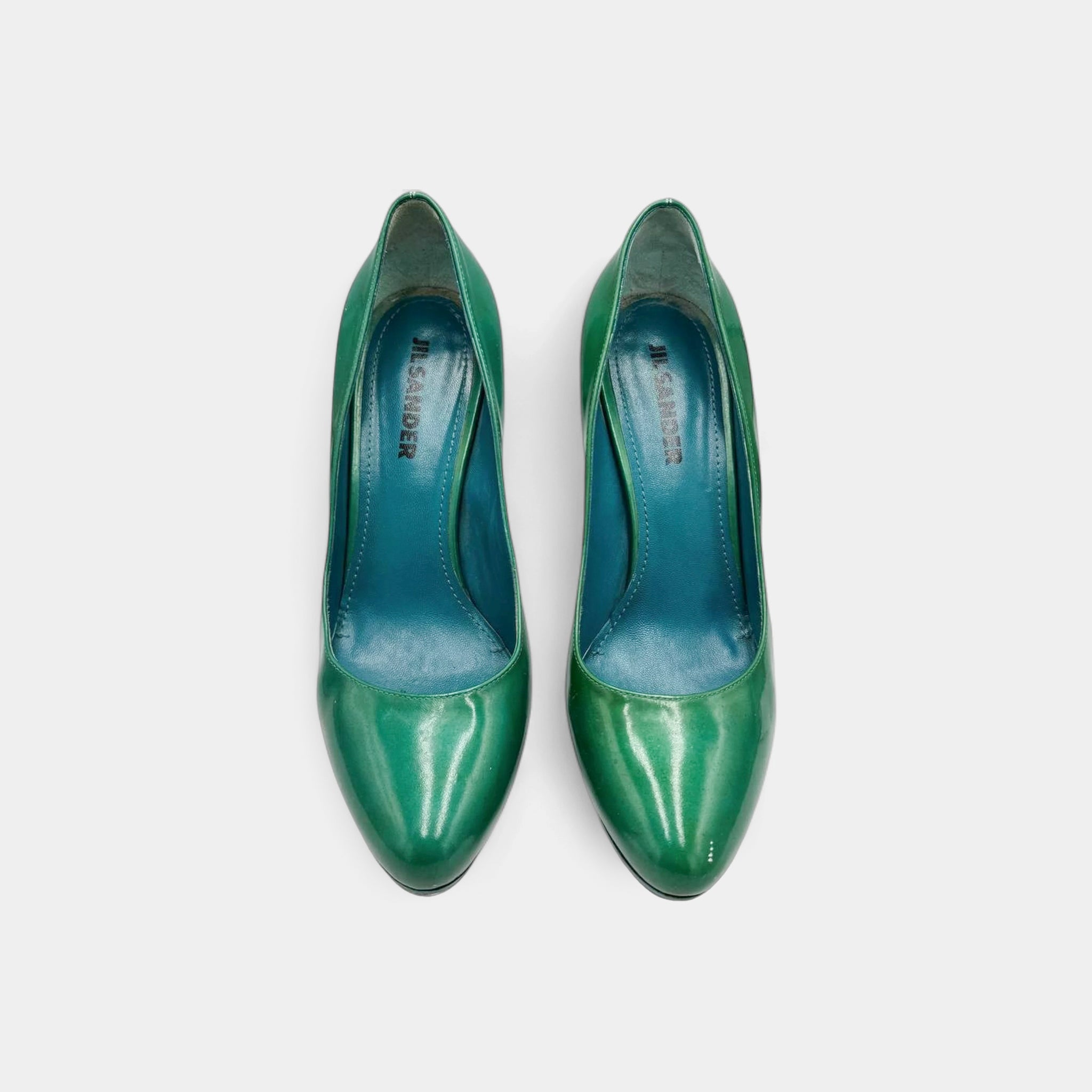 Jil Sander Emerald Two-Tone Patent Leather Platform Pumps