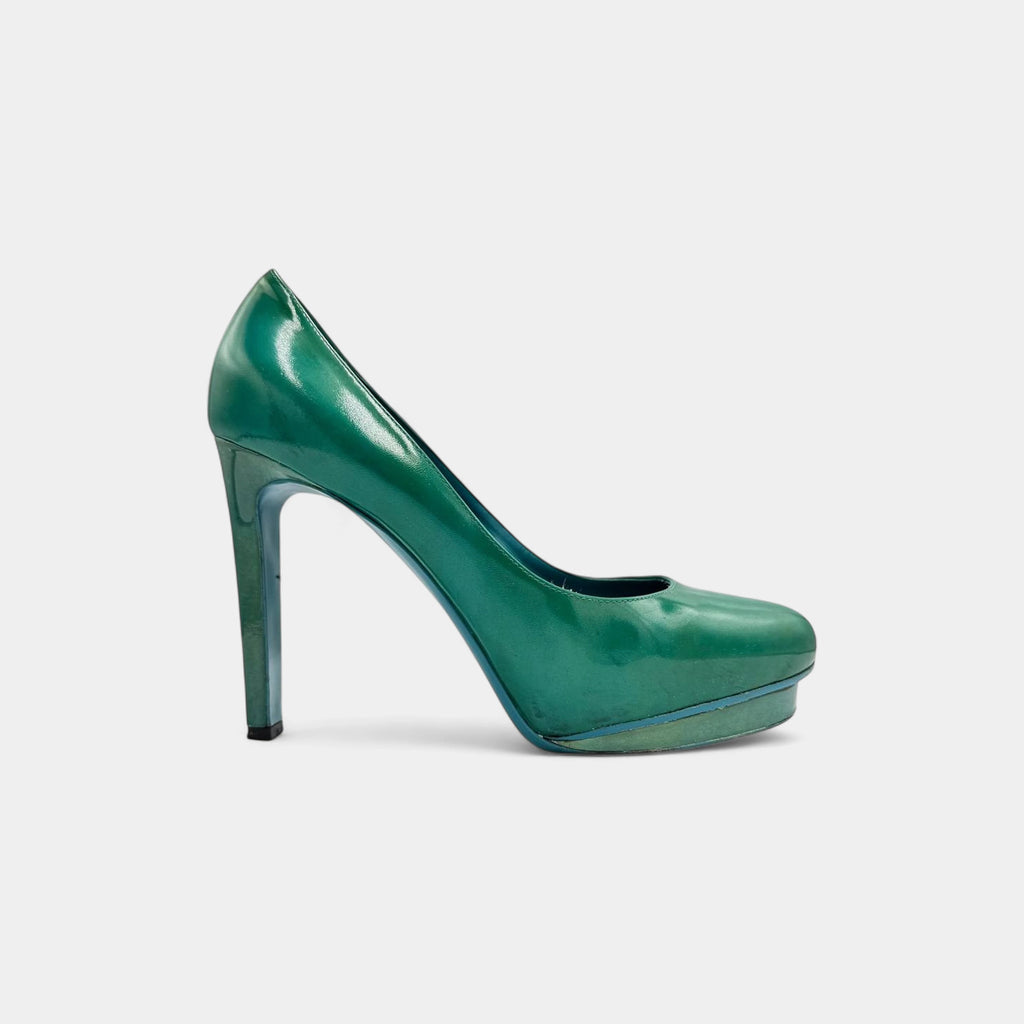 Jil Sander Emerald Two-Tone Patent Leather Platform Pumps