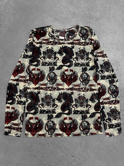 Jean Paul Gaultier 1996 Mesh Dragon Tattoo Longsleeve (XS)