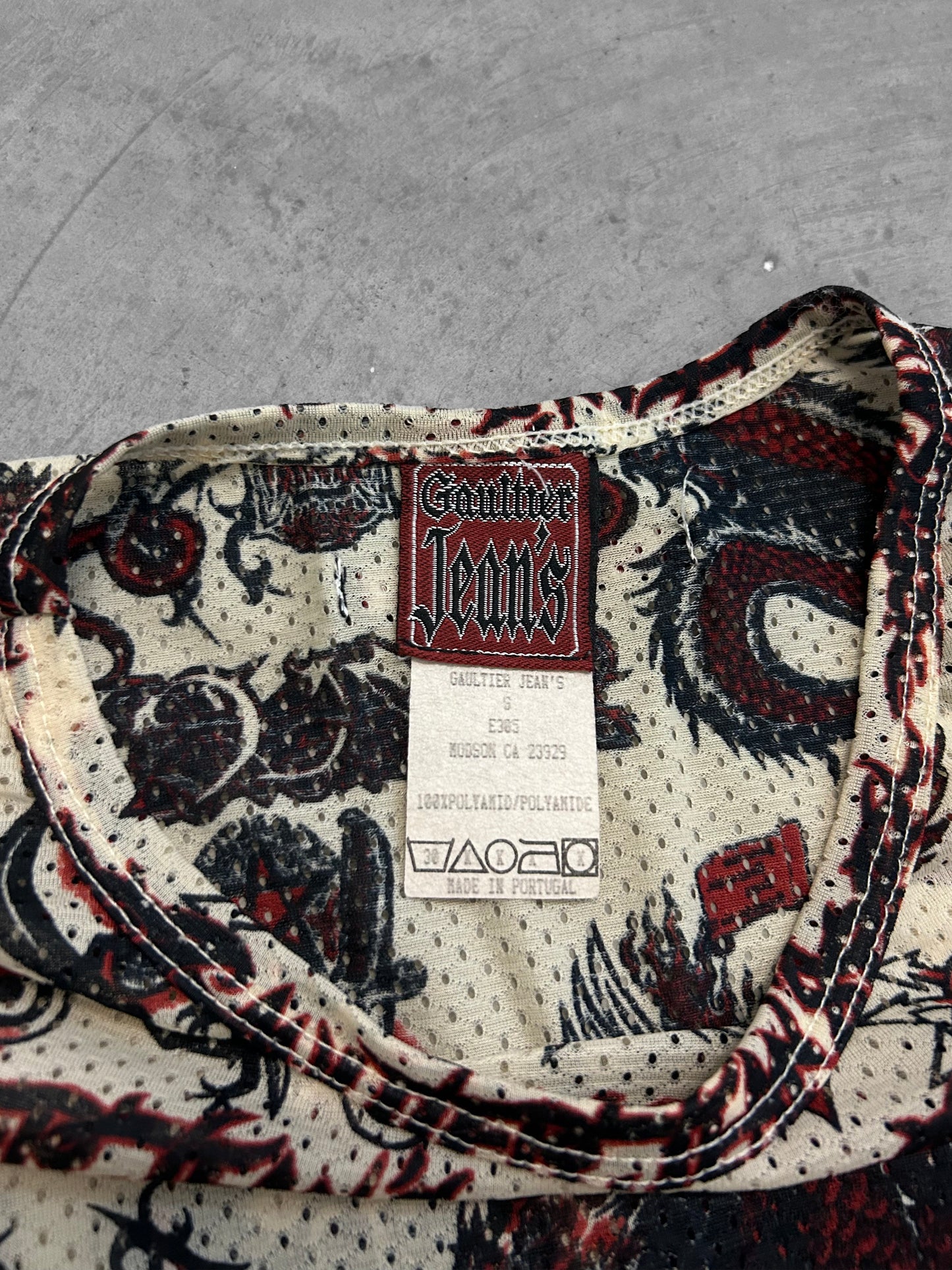 Jean Paul Gaultier 1996 Mesh Dragon Tattoo Longsleeve (XS)