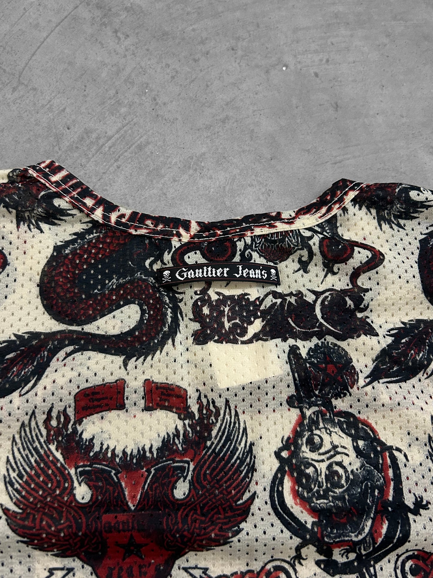 Jean Paul Gaultier 1996 Mesh Dragon Tattoo Longsleeve (XS)