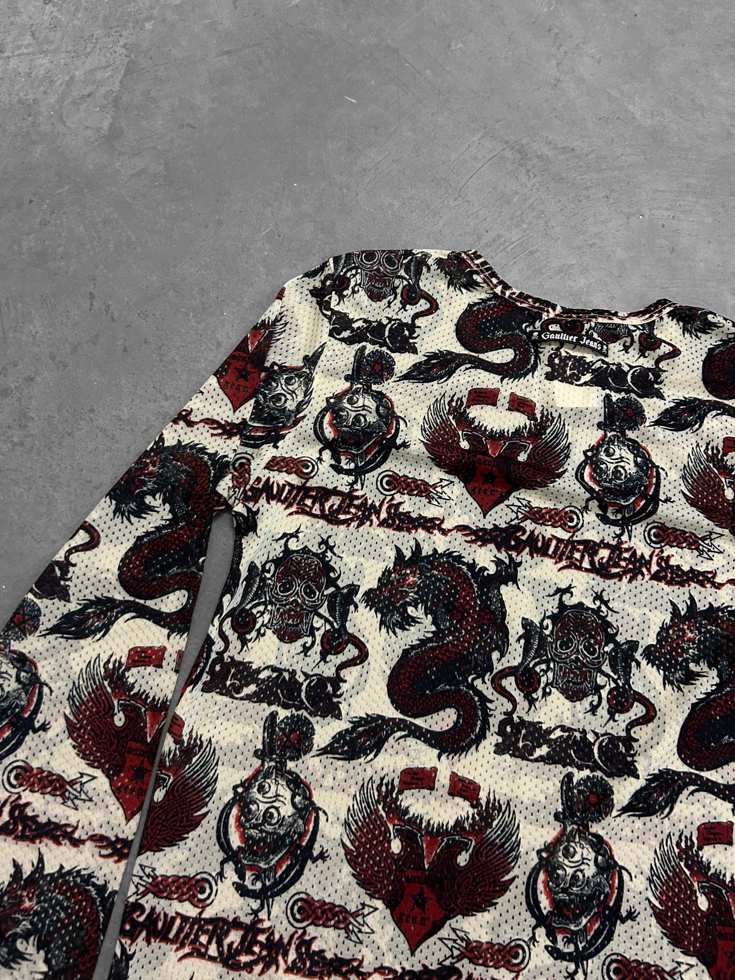 Jean Paul Gaultier 1996 Mesh Dragon Tattoo Longsleeve (XS)