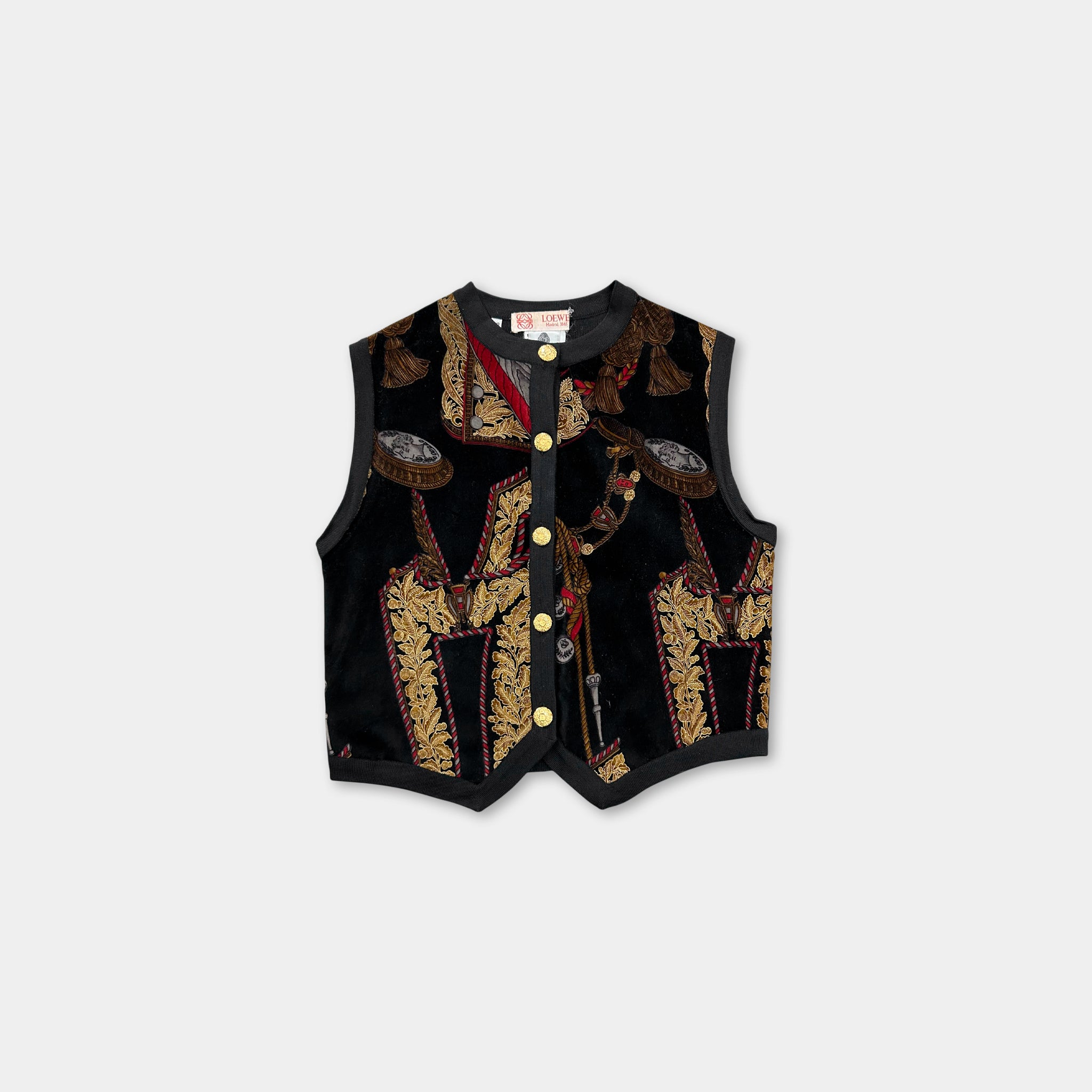 80's Loewe Virgin Wool Embroidered Vest Black