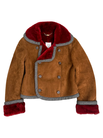 Loewe Red and Brown Lamb Leather and Fur 90's Cropped Coat (XS)