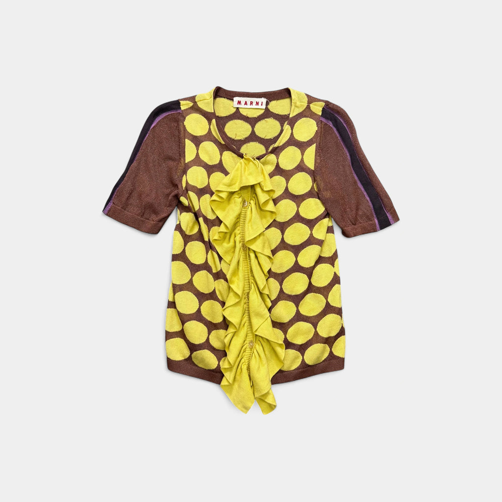 Marni Polka Dot Ruffled Short-Sleeve Knit Top