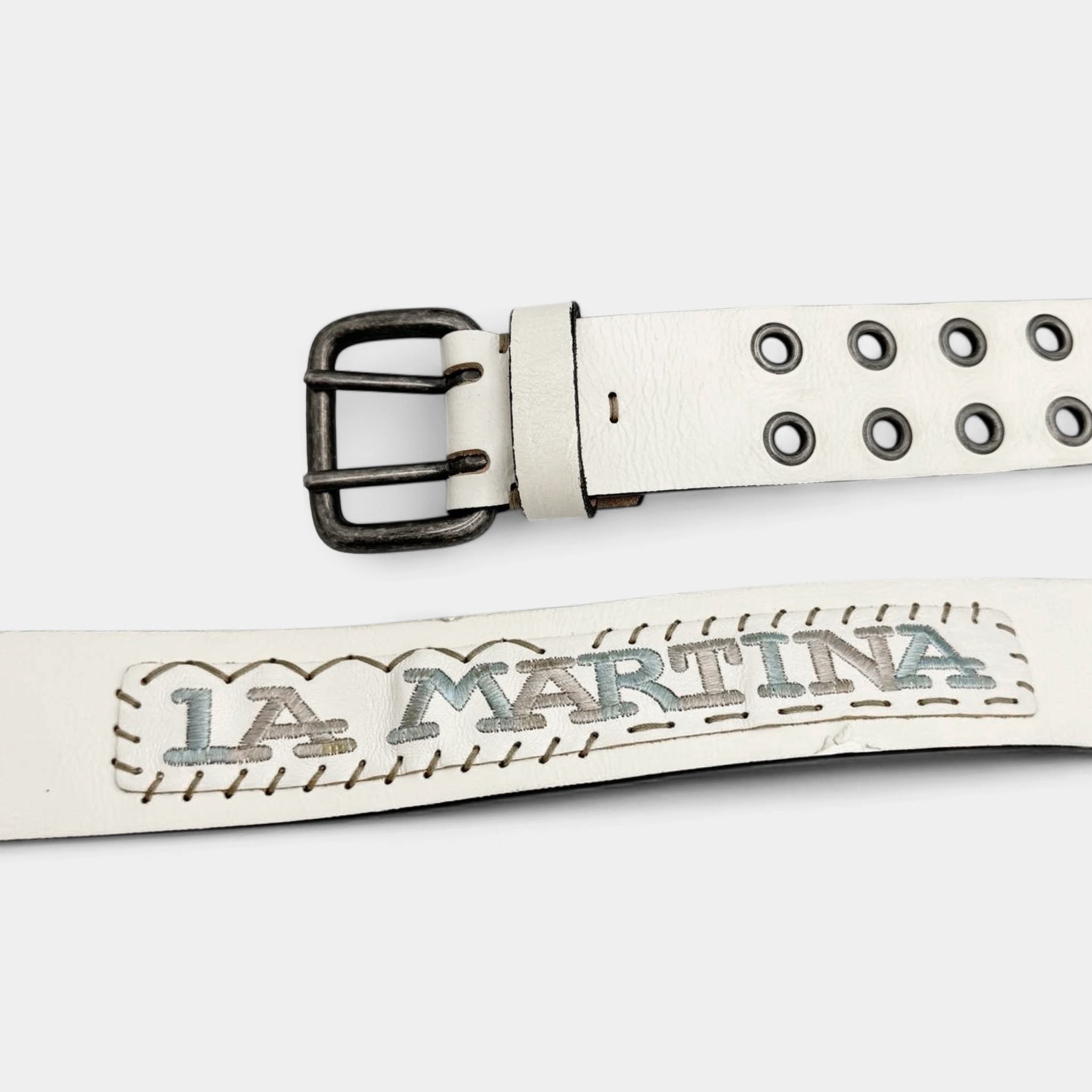 La Martina Vintage Cream Leather Double Eyelet Belt