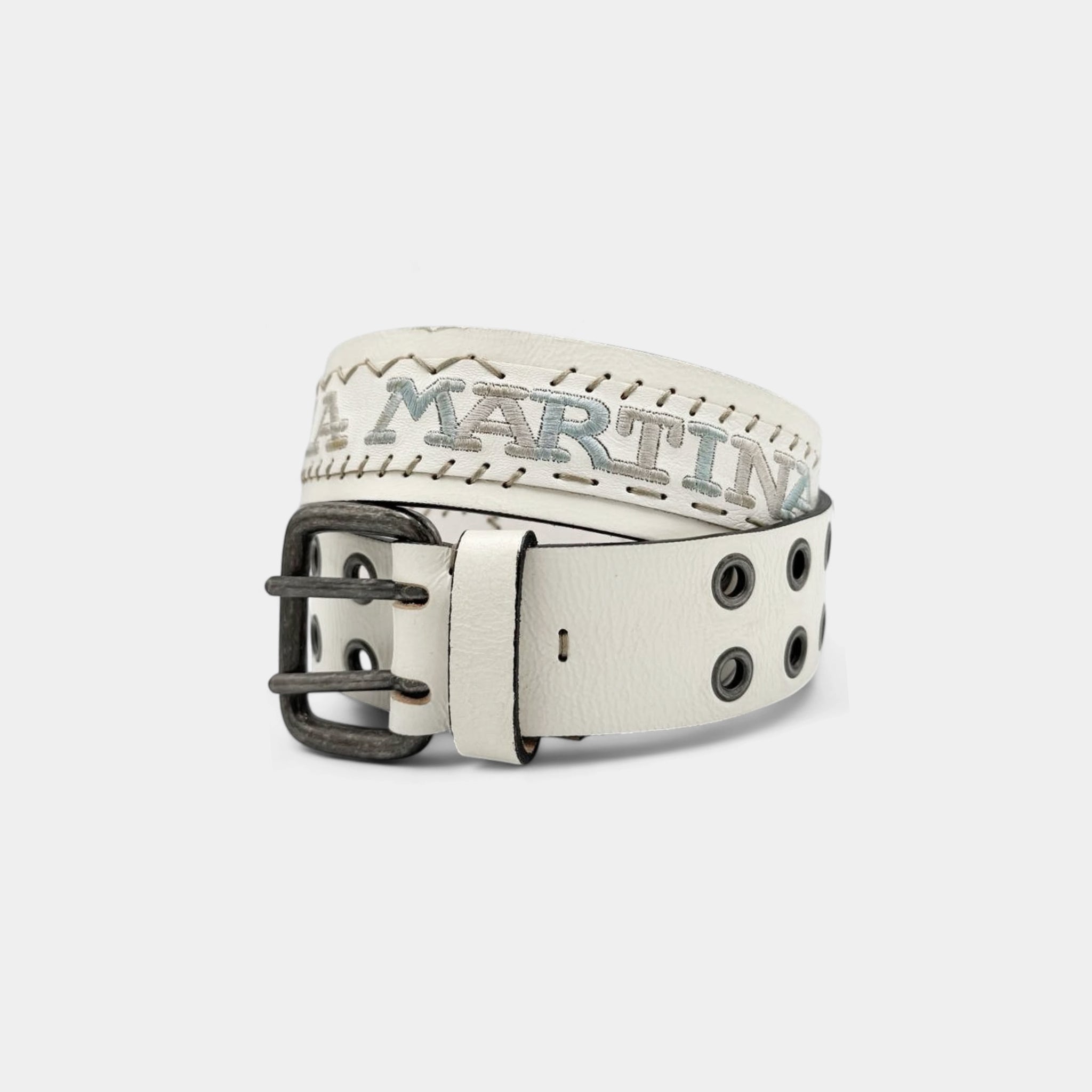La Martina Vintage Cream Leather Double Eyelet Belt