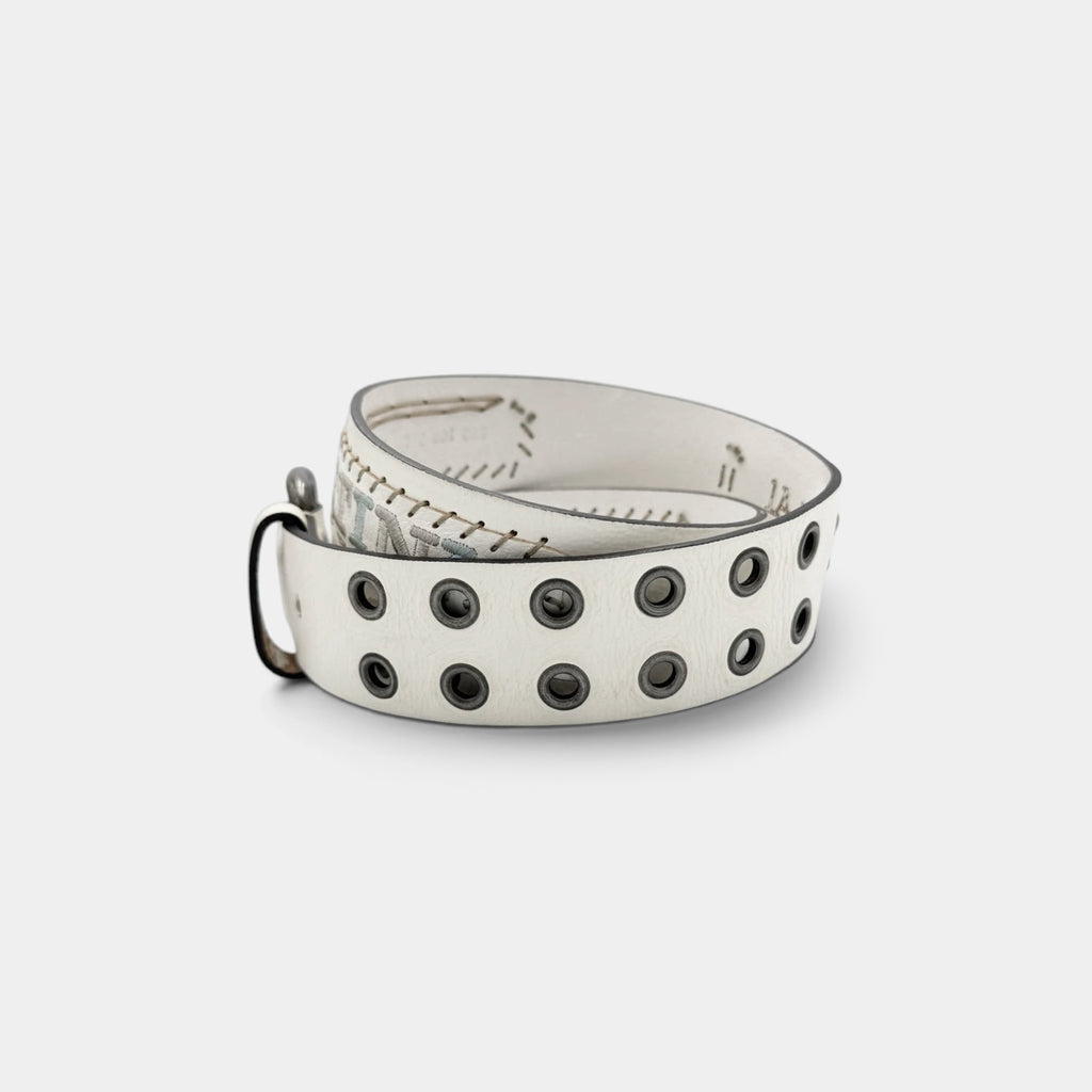La Martina Vintage Cream Leather Double Eyelet Belt