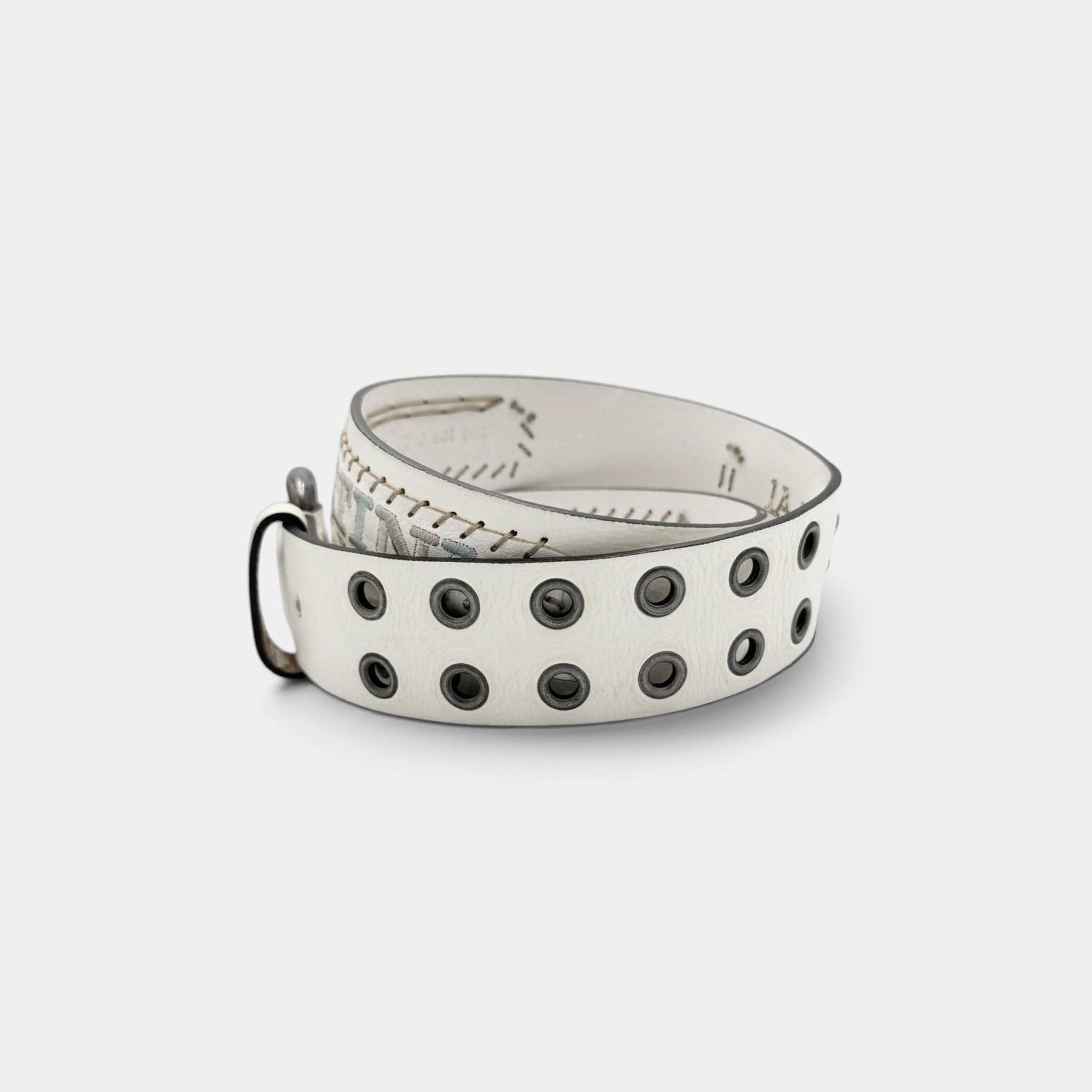 La Martina Vintage Cream Leather Double Eyelet Belt