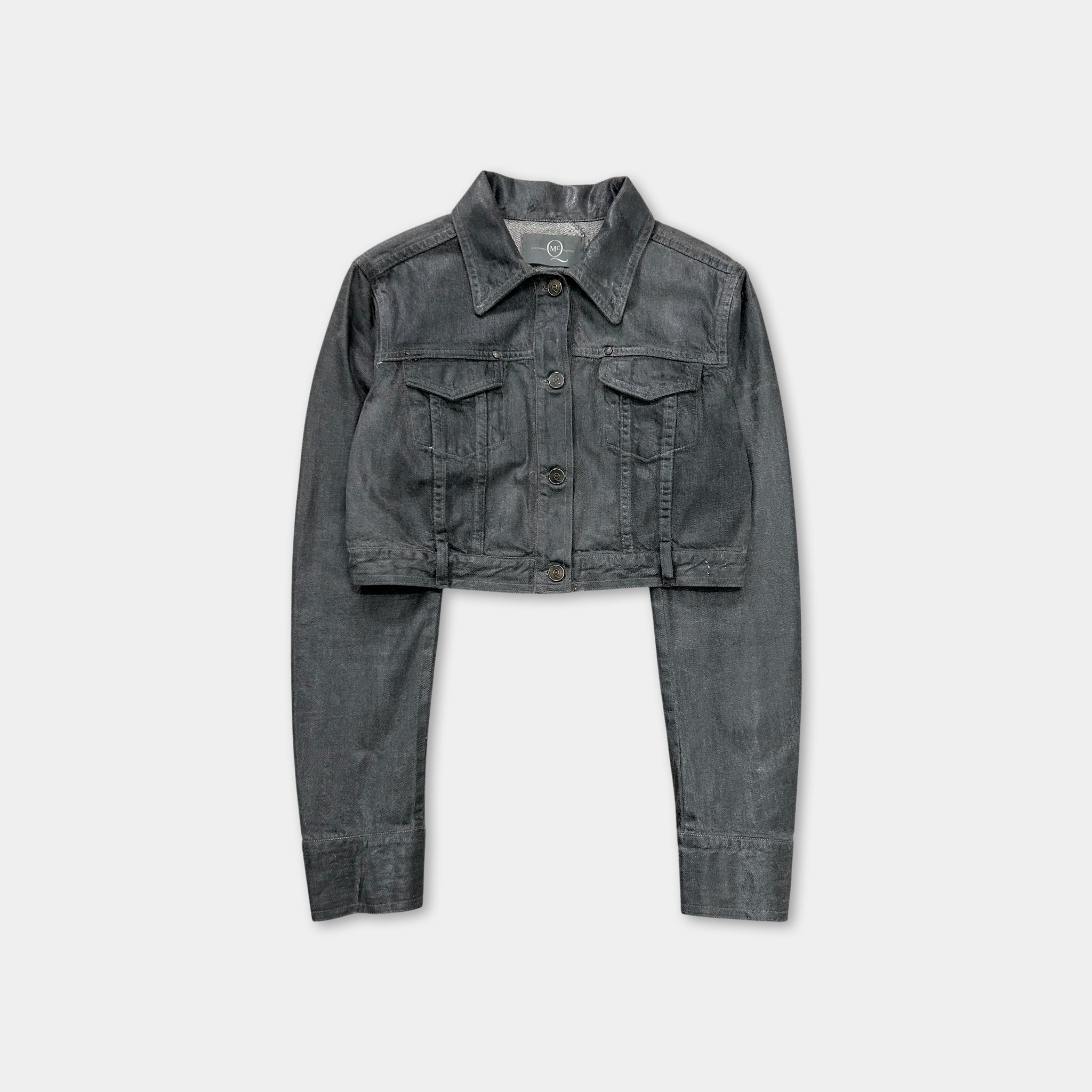 McQ Alexander McQueen SS08 Waxed Cropped Denim Trucker Jacket