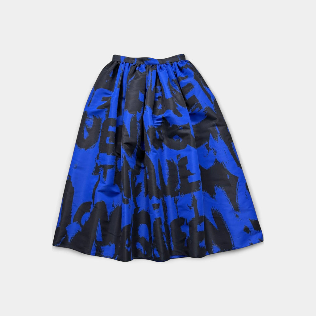 Alexander McQueen Blue & Black Graffiti Taffeta Midi Skirt