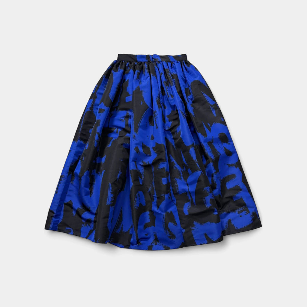Alexander McQueen Blue & Black Graffiti Taffeta Midi Skirt