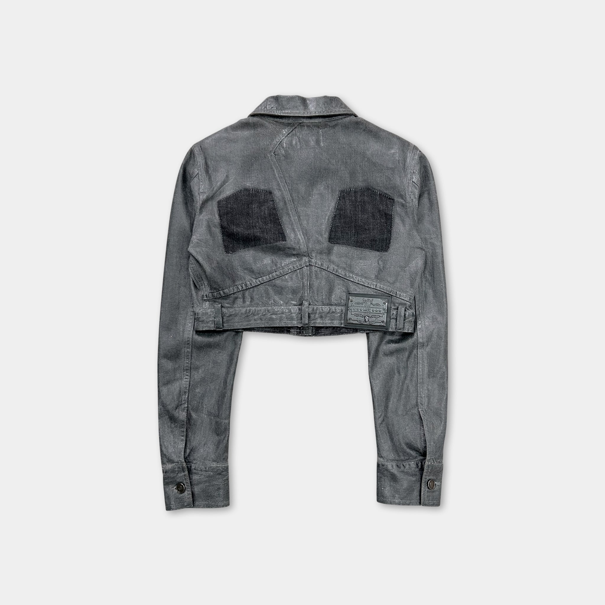 McQ Alexander McQueen SS08 Waxed Cropped Denim Trucker Jacket