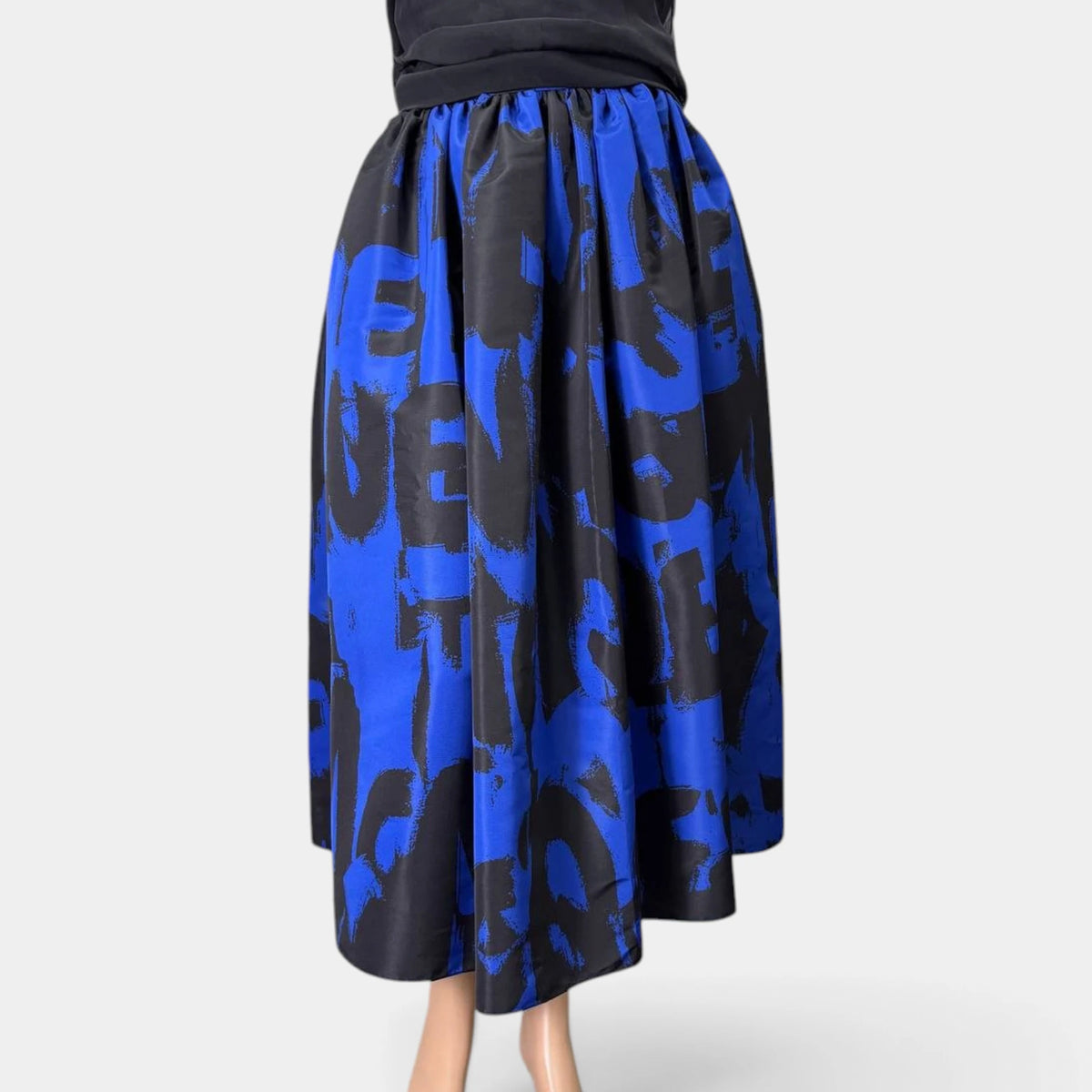 Alexander McQueen Blue & Black Graffiti Taffeta Midi Skirt