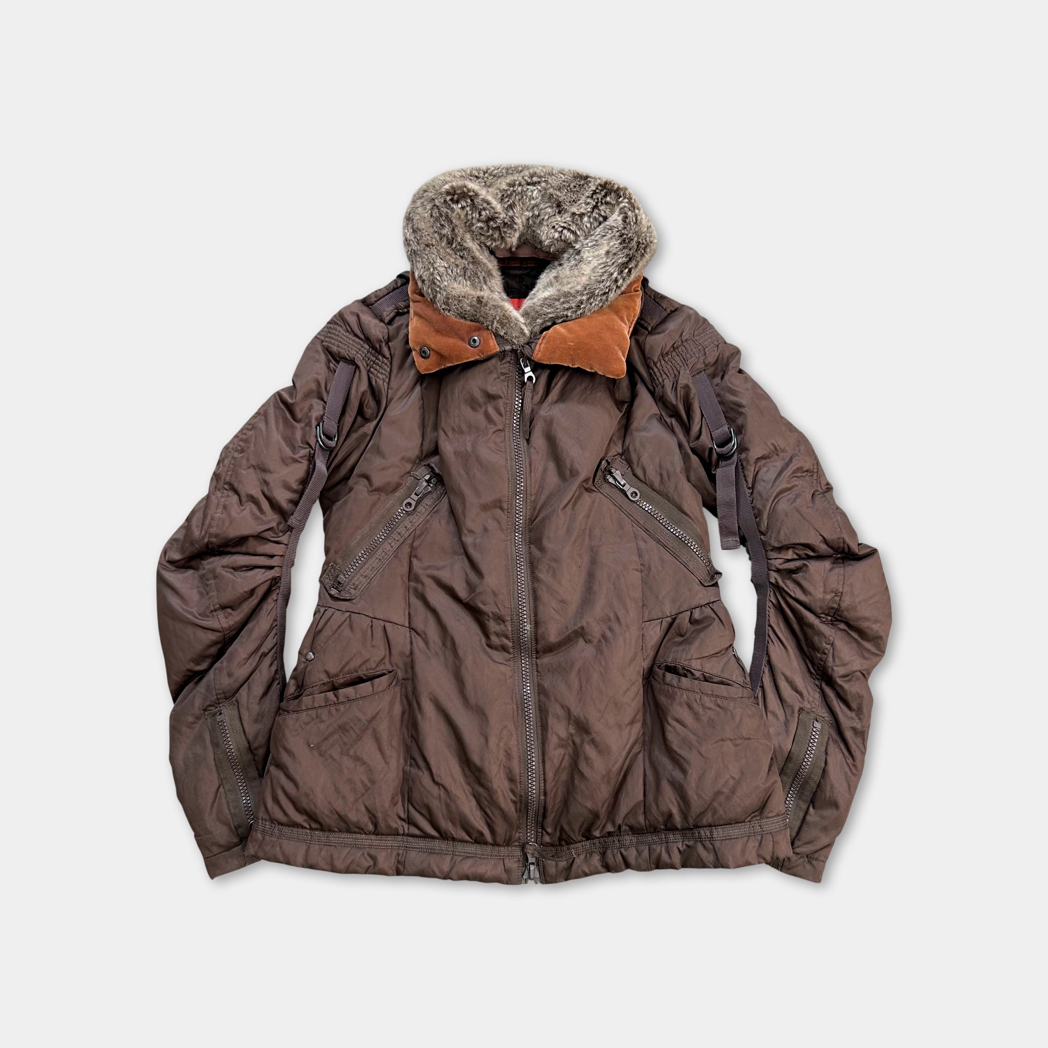 Marithé + François Girbaud Fur Collar Brown Jacket