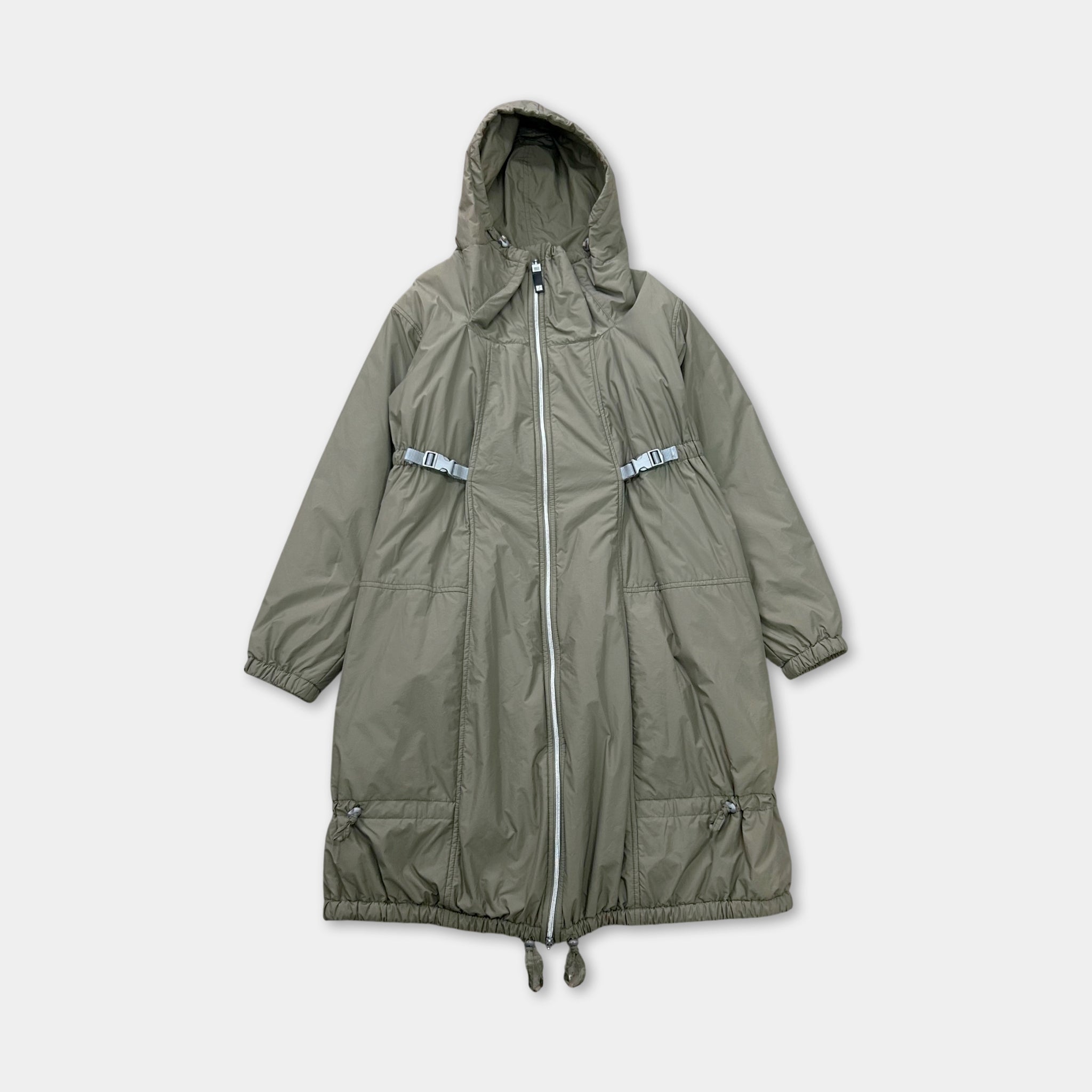 Marithé + François Girbaud 2000s Technical Long Nylon Trench Coat Khaki