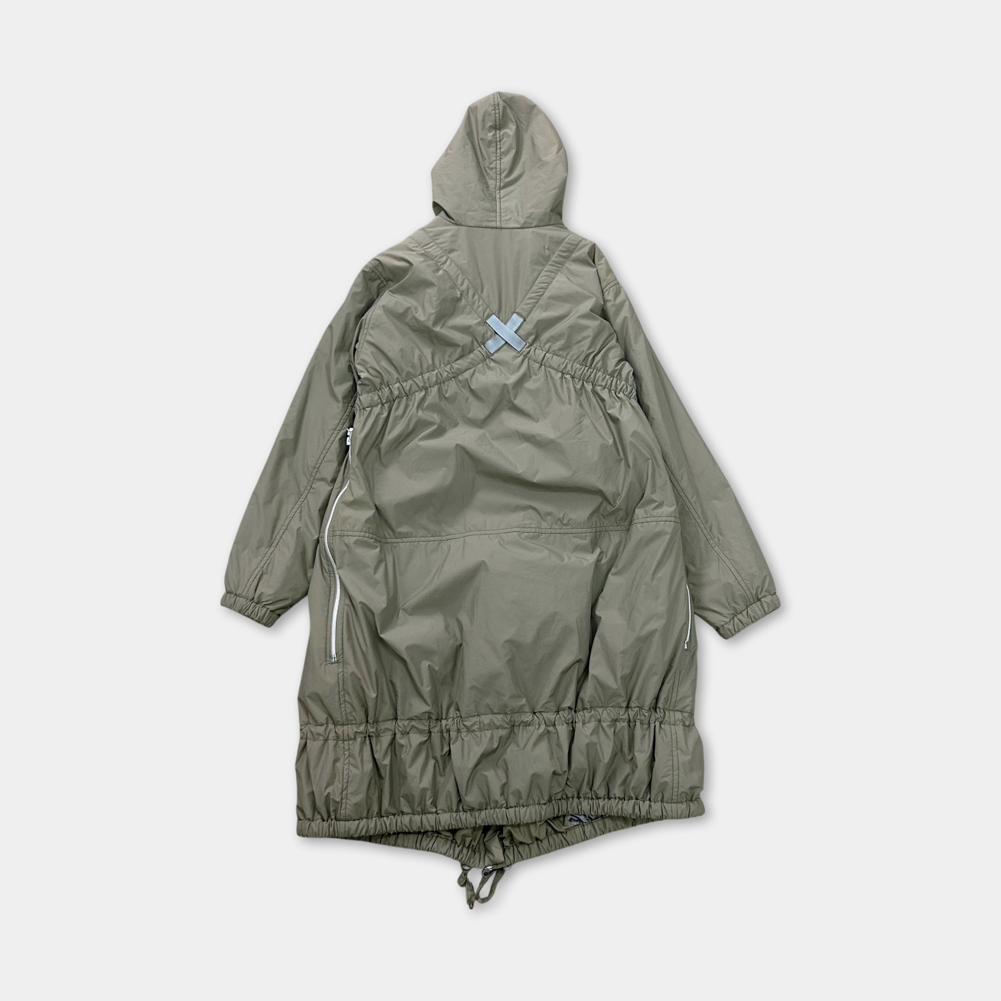 Marithé + François Girbaud 2000s Technical Long Nylon Trench Coat Khaki