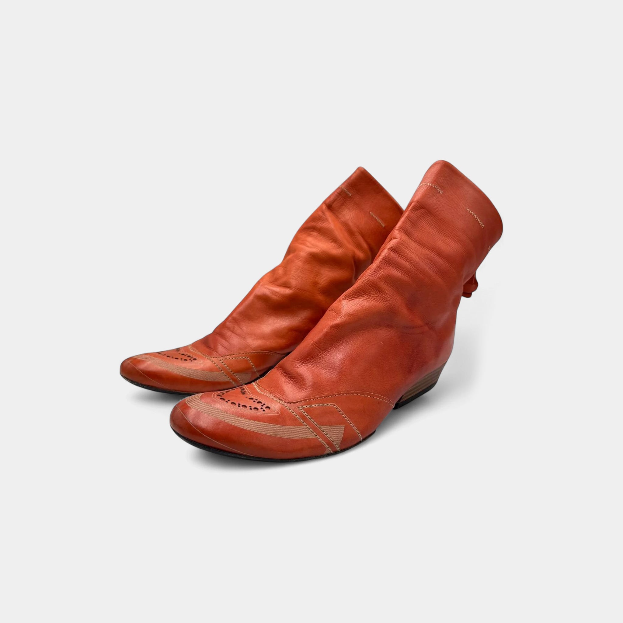 Marithé + François Girbaud Orange Slouchy Back-Zip Brogue Boots