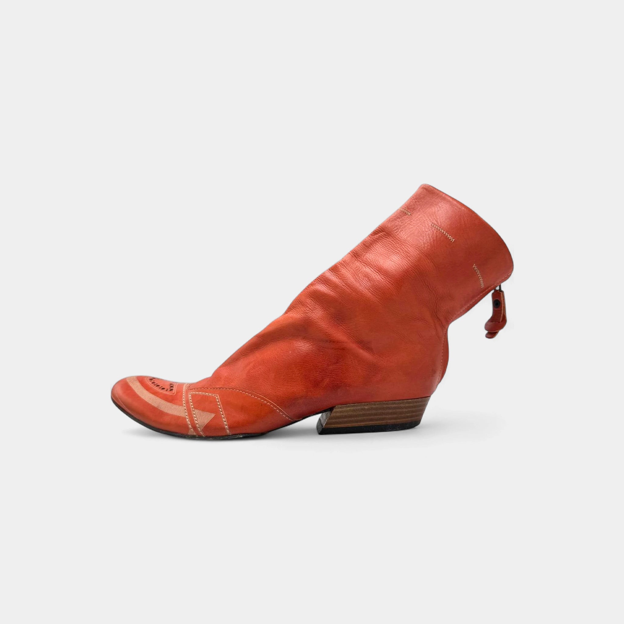 Marithé + François Girbaud Orange Slouchy Back-Zip Brogue Boots